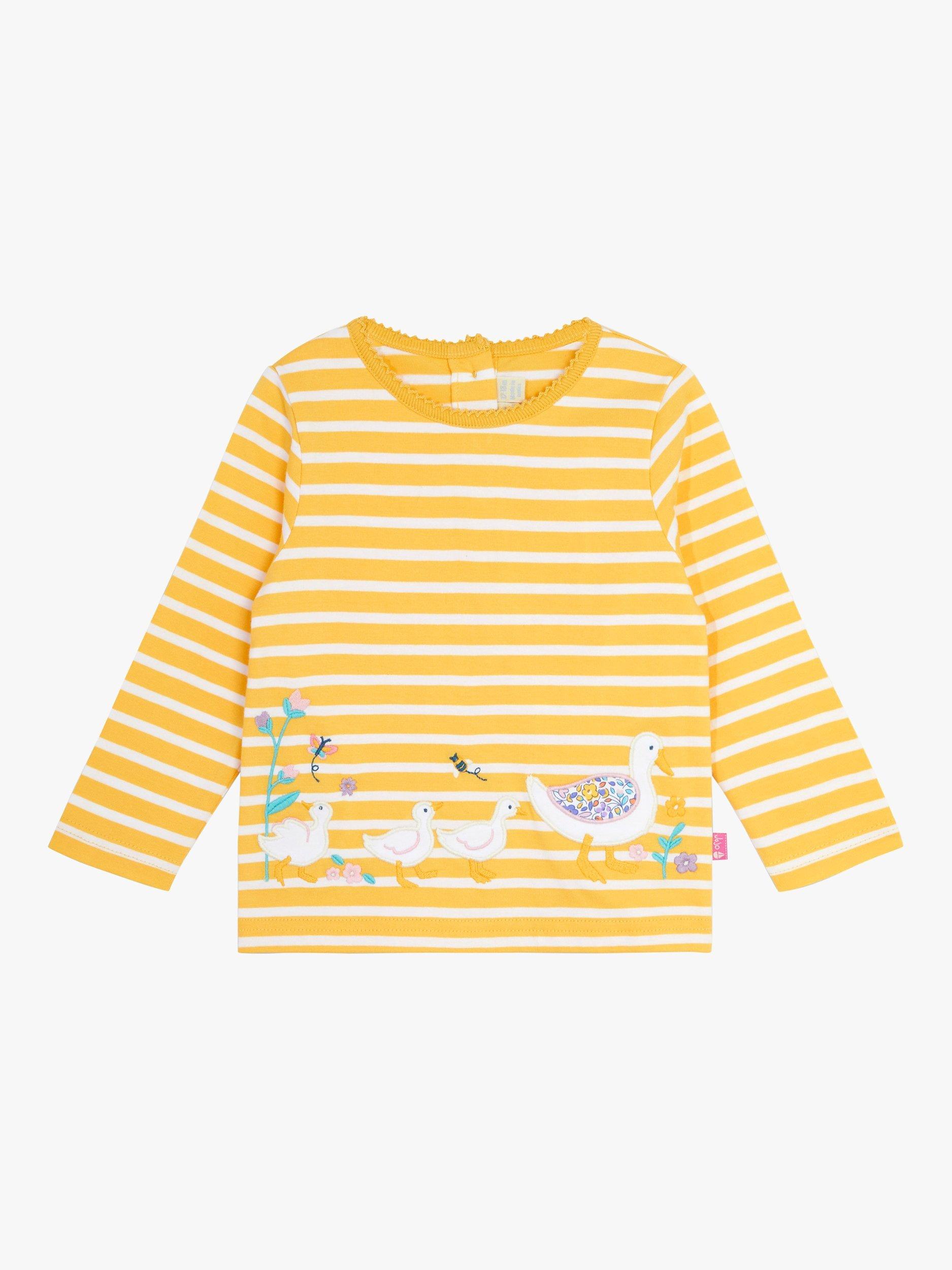 JoJo Maman Bébé Baby Duck Applique Stripe Top, Yellow