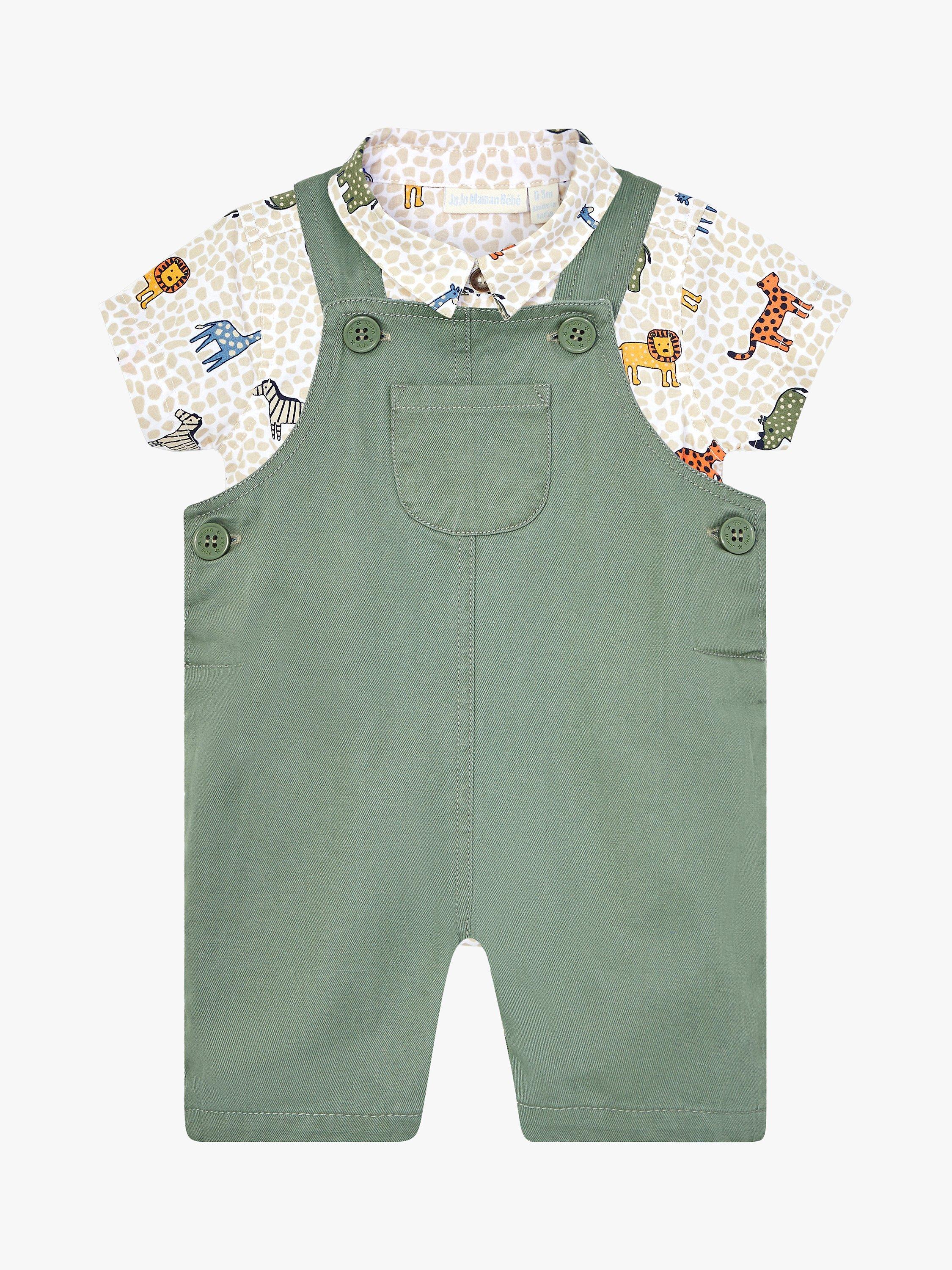 JoJo Maman Bébé Baby Safari Dungaree 2-Piece Set, Khaki/Multi