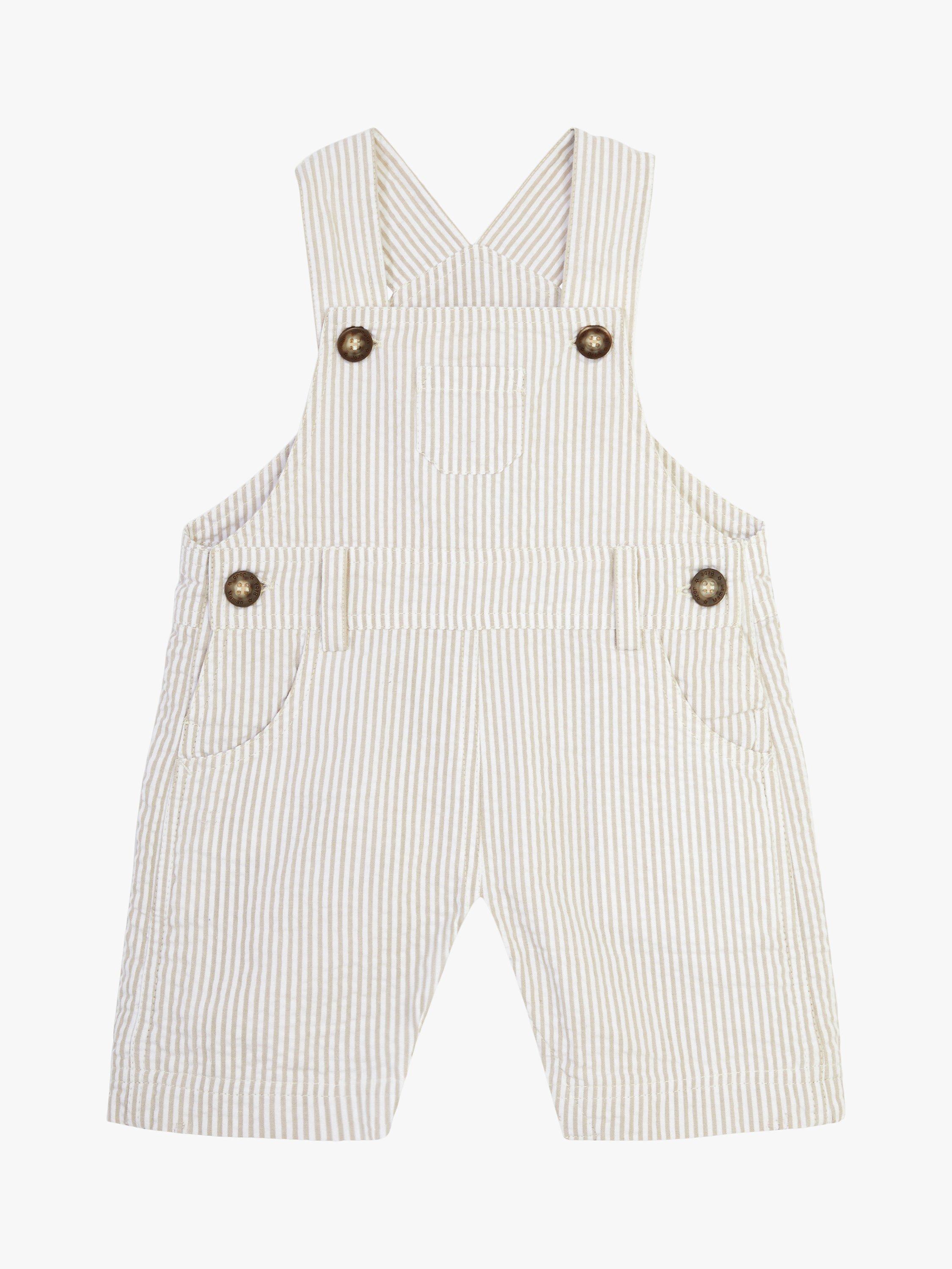JoJo Maman Bébé Baby Seersucker Dungarees, Stone