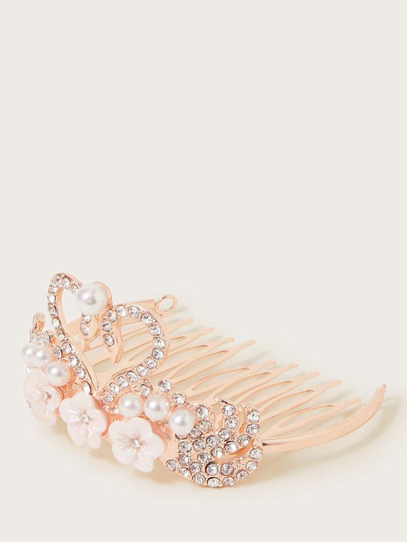 Monsoon Kids' Swan Flower Tiara Comb, Rose Gold