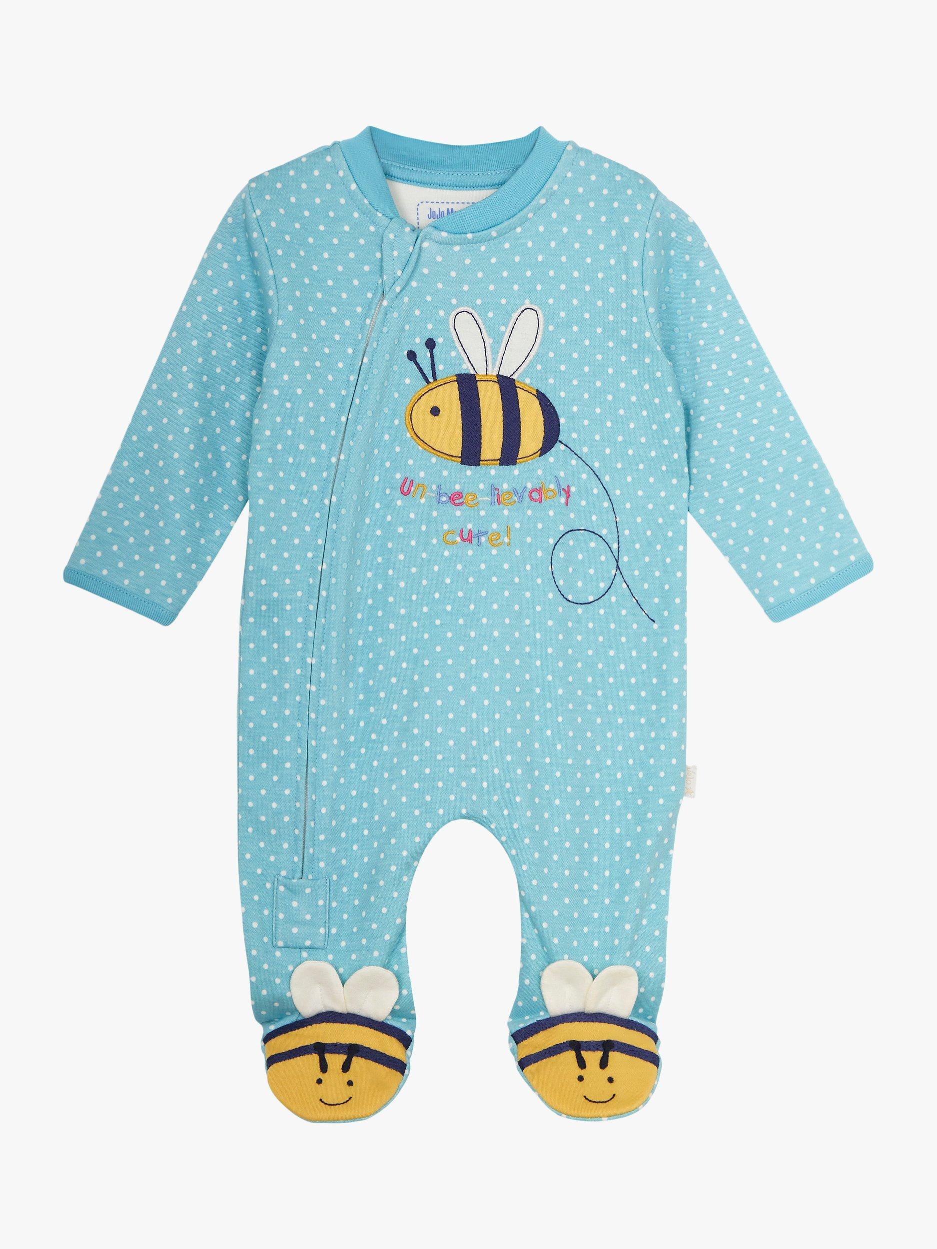 JoJo Maman Bébé Baby Bee Spot Zip Up Sleepsuit, Duck Egg