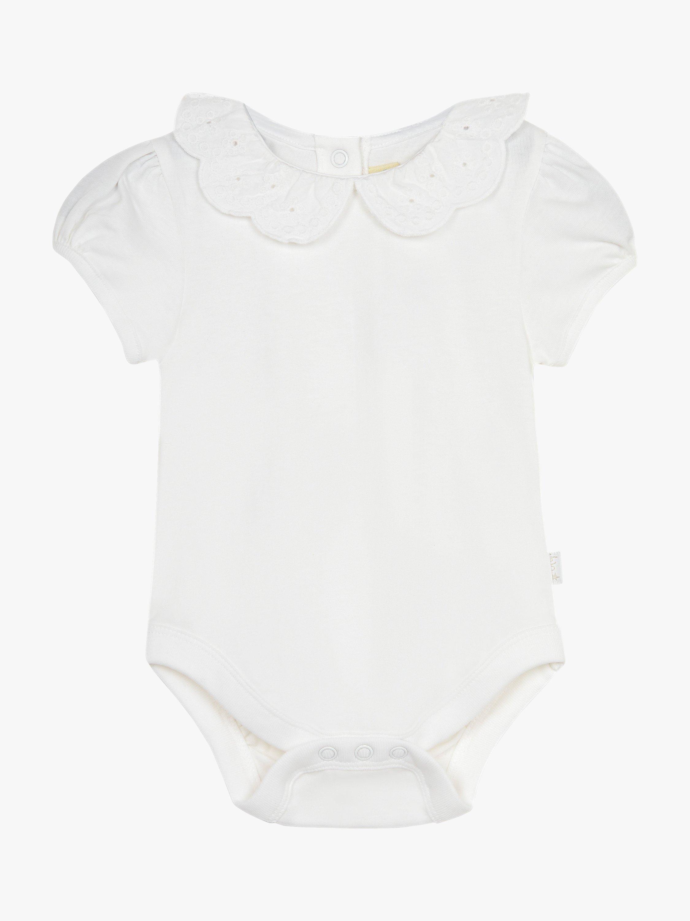 JoJo Maman Bébé Baby Scallop Broderie Collar Bodysuit, White