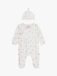 JoJo Maman Bébé Baby Floral Print Sleepsuit & Hat Set, Cream