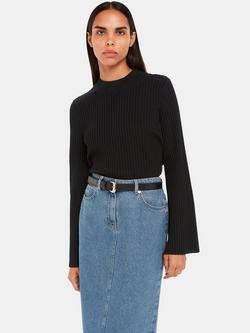 Whistles Fluted Sleeve Knit Tunic Top, Black, Black