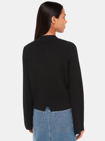 Whistles Fluted Sleeve Knit Tunic Top, Black - view 2, Black