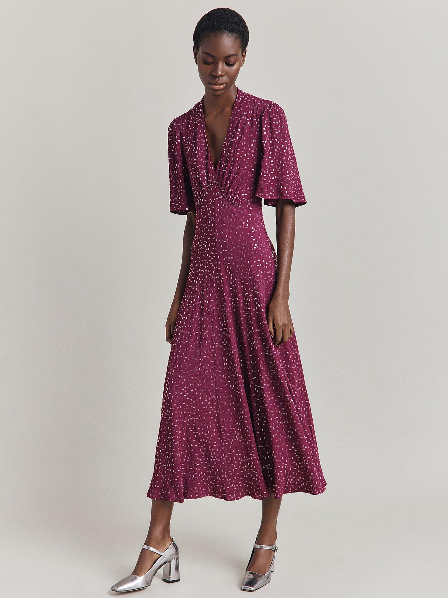 Ghost Matilda Midi Dress, Dark Purple