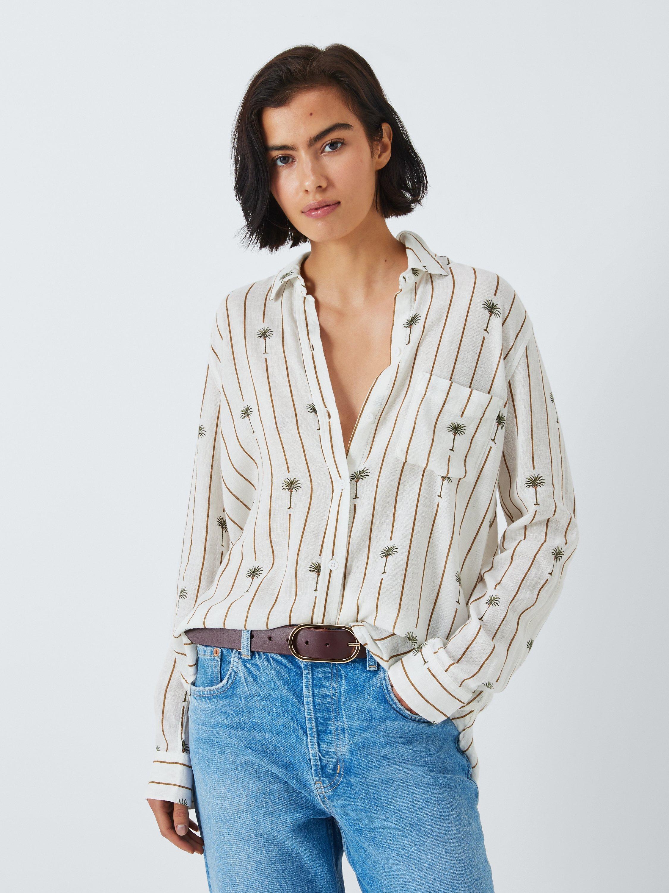 Rails Charli Stripe Palm Linen Blend Shirt, White