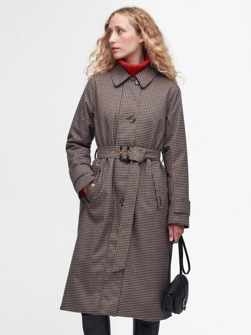 Barbour Gloria Showerproof Houndstooth Trench Coat Grey Multi