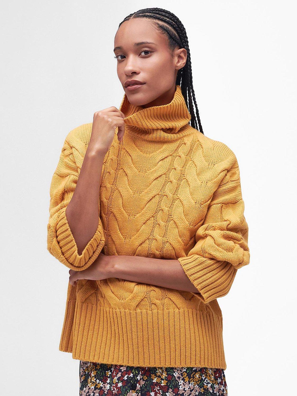 Barbour Woodlane Wool Blend Cable Knit Jumper, Harvest Gold