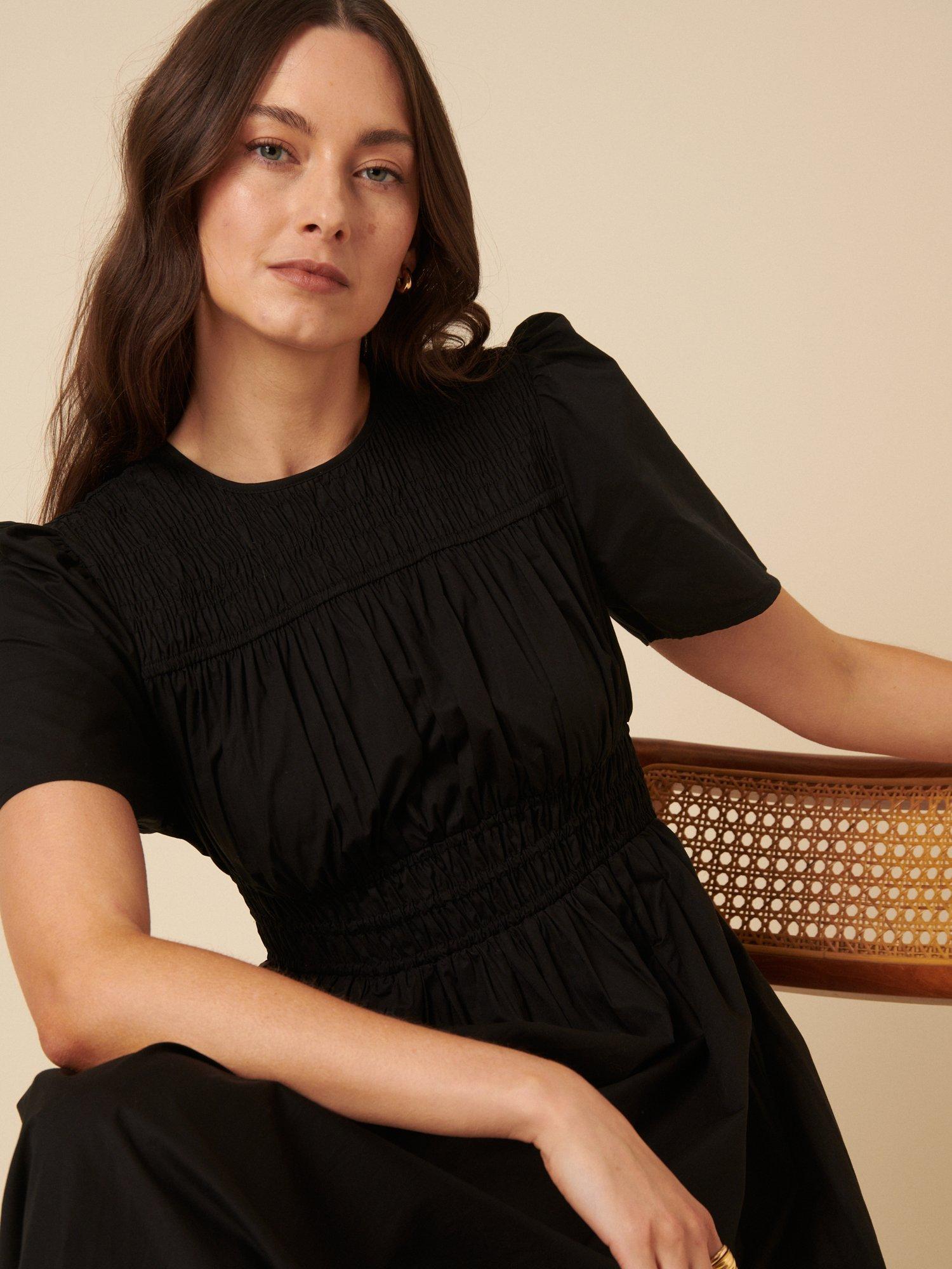 Product image 3 of 4, which shows Nobody's Child Natalia Organic Cotton Shirred Maxi Dress, Black, 6