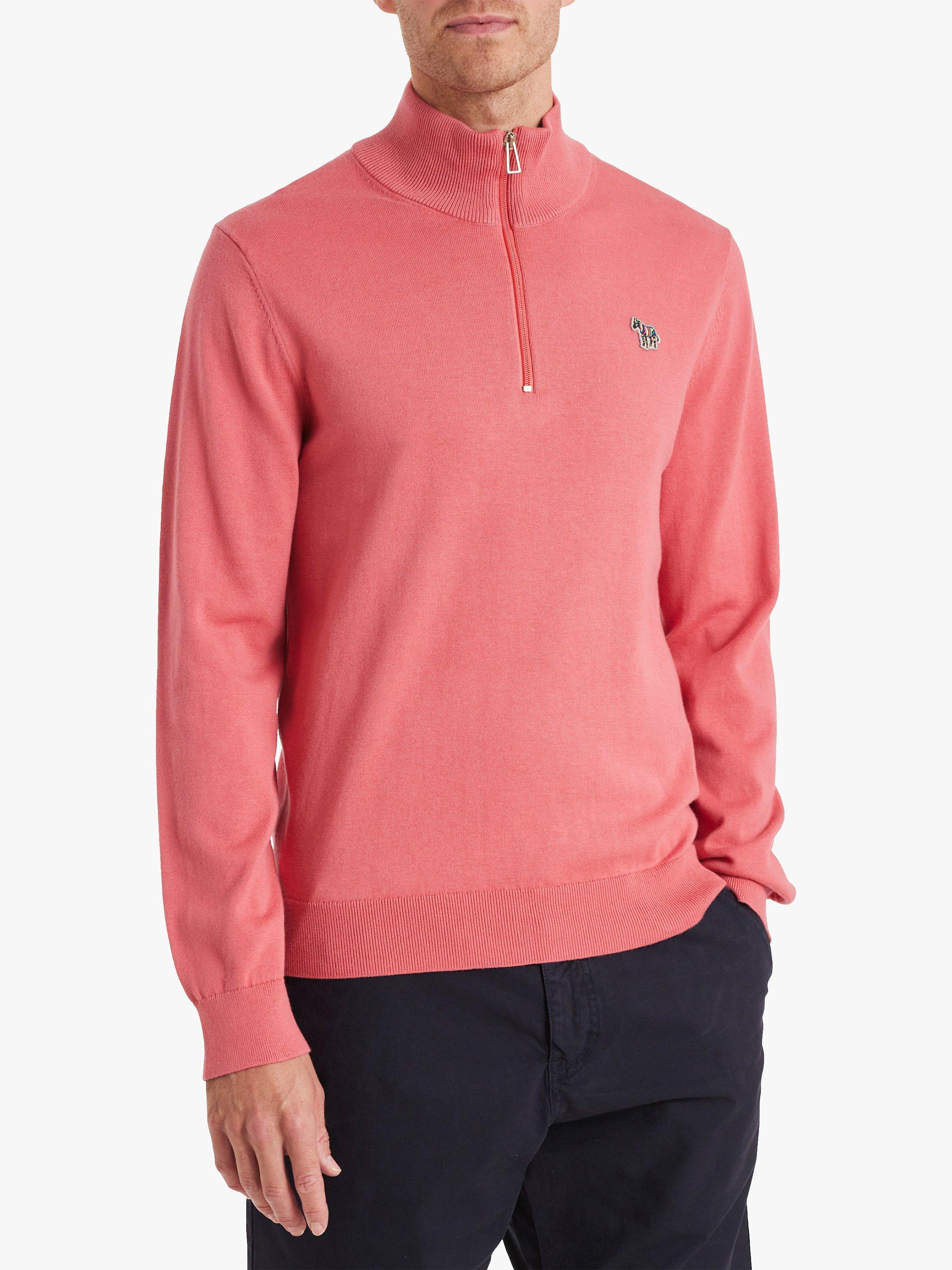 Paul Smith Zip Neck Zebra Fine Knit Jumper, Coral