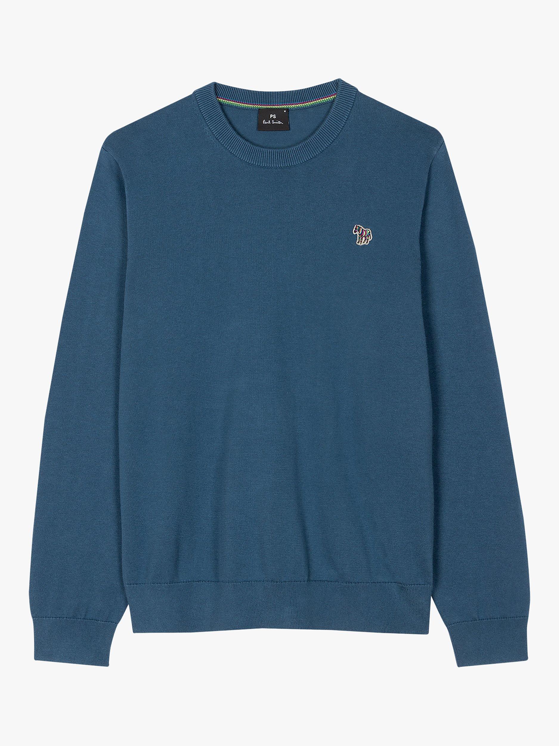 Paul Smith Organic Cotton Crew Neck Logo Jumper, Blue, L
