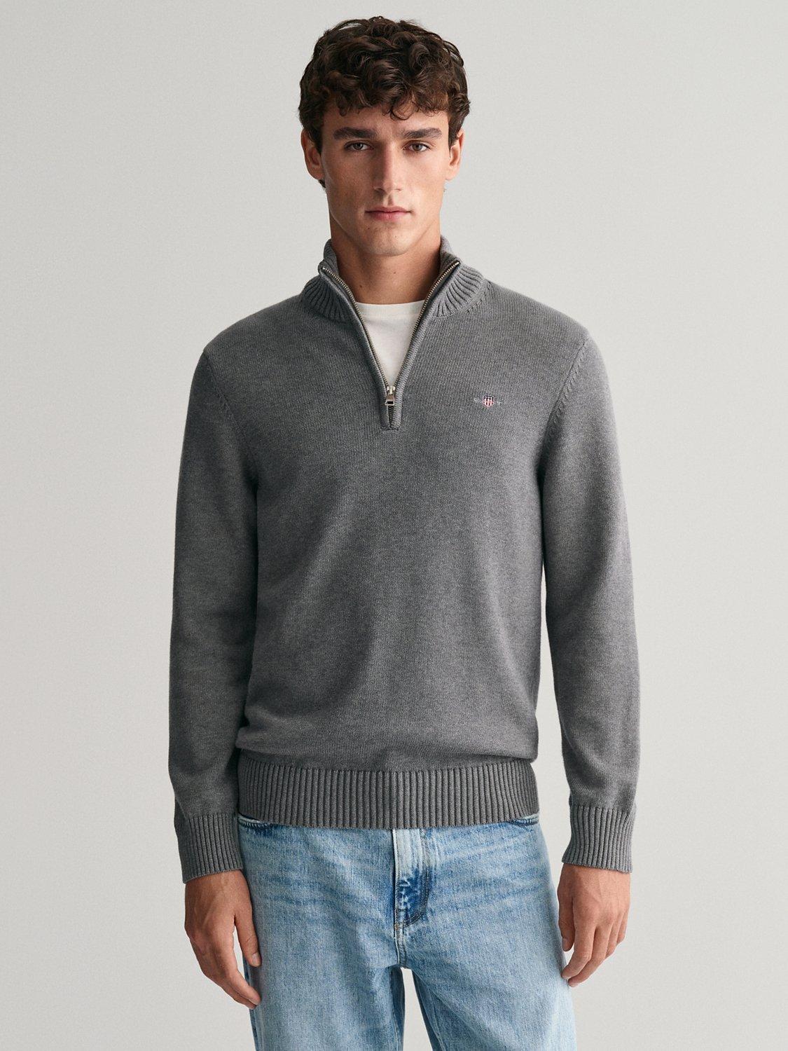 Product image 1 of 6, which shows GANT Casual Cotton Half Zip Jumper, Dark Grey, S
