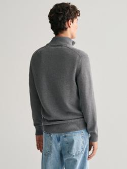 GANT Casual Cotton Half Zip Jumper, Dark Grey - view 2, Dark Grey