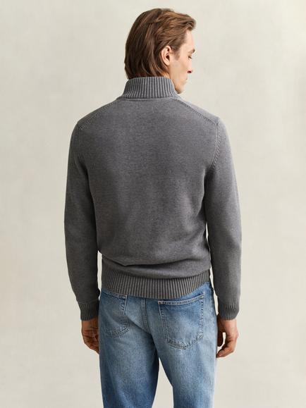 GANT Casual Cotton Half Zip Jumper, Dark Grey - view 2, Dark Grey