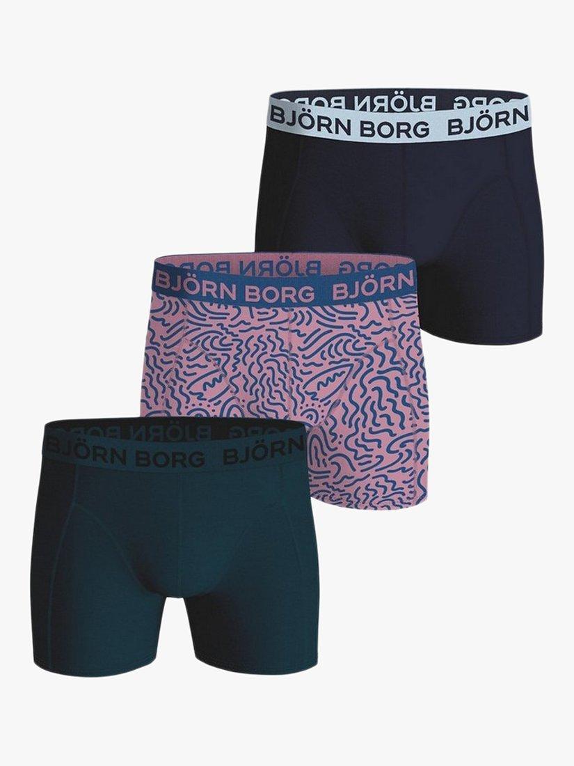 Björn Borg Cotton Stretch Boxers, Pack of 3, Dark Blue/Pink Multi