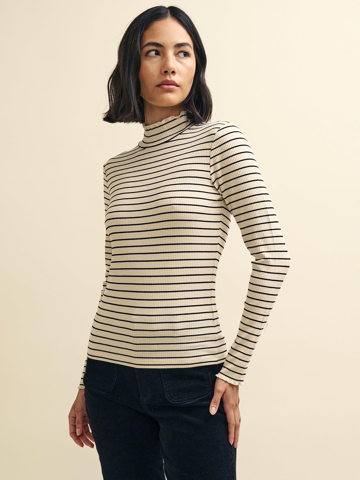 Nobody's Child Lizzie Stripe High Frill Neck Top, Multi
