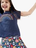 Frugi Kids' Spring Floral Print Organic Cotton Blend Skort, Indigo Pollinators