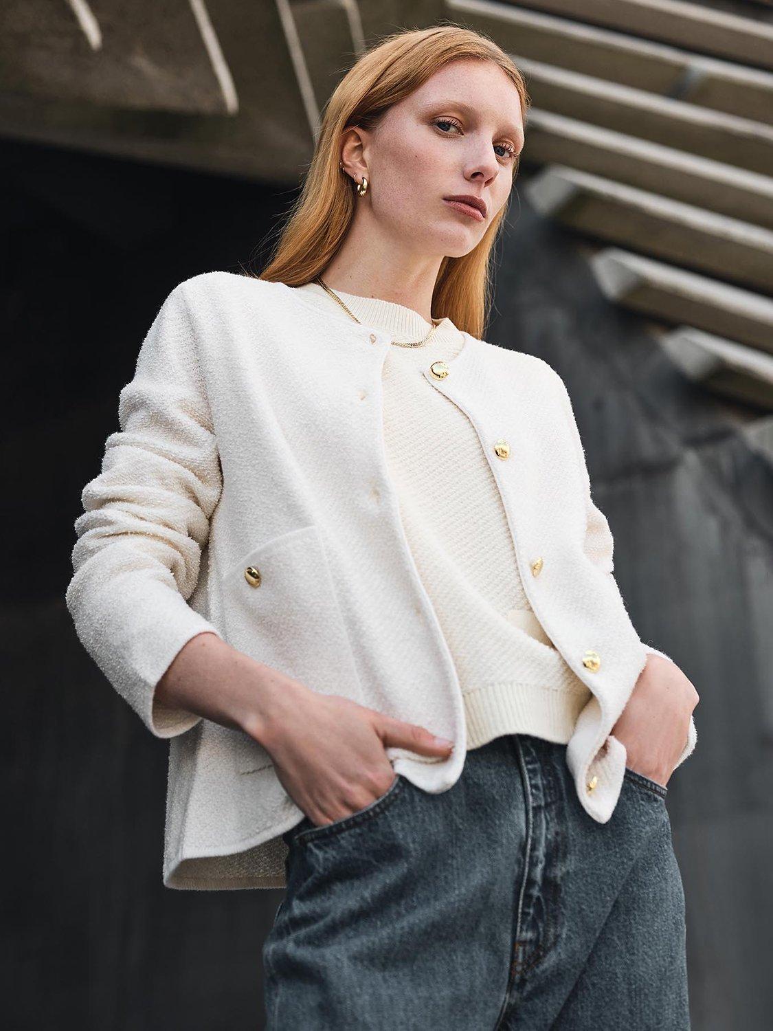 Barbour Celeste Wool Blend Cardigan, Antique White