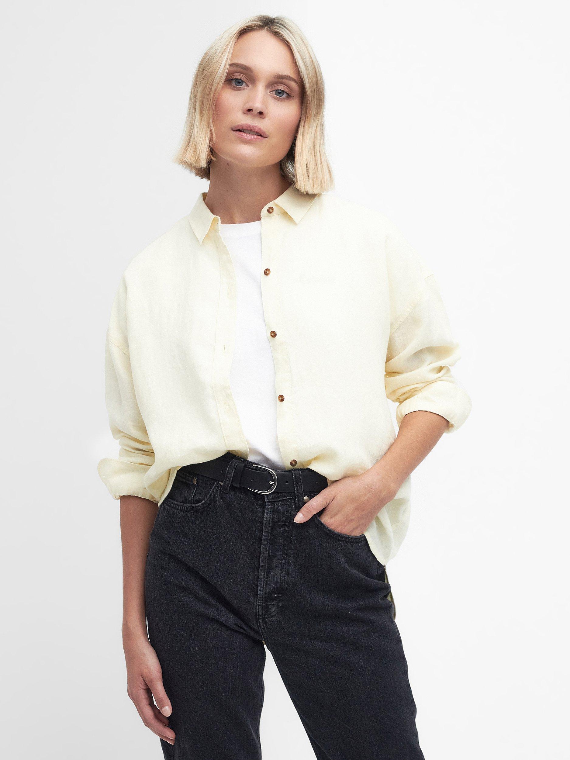 Barbour Hampton Linen Shirt, Lemon Souffle, 8