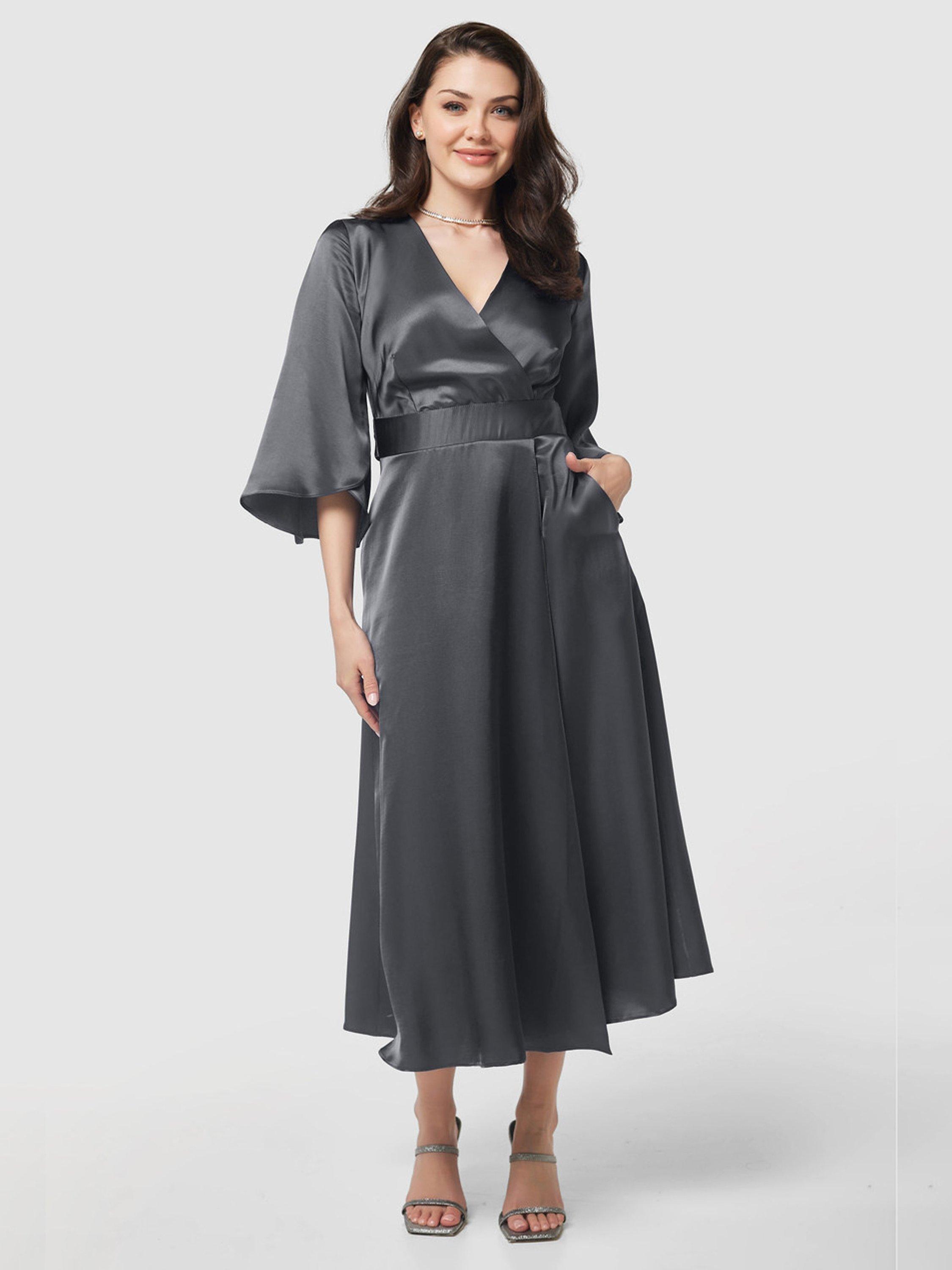Closet London Satin Wrap Midi Dress, Grey