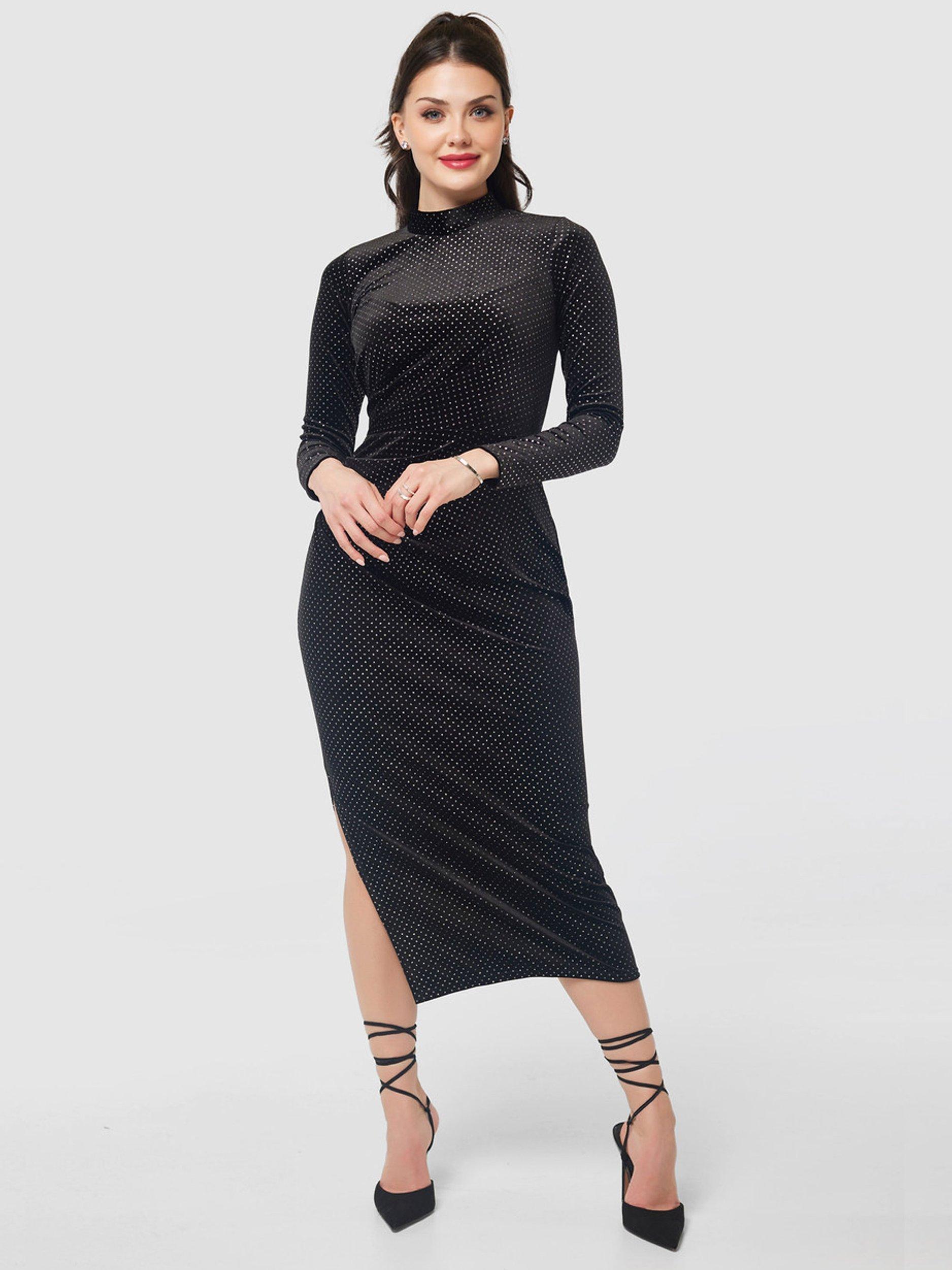 Closet London Glitter Polka Dots Velvet Dress, Black