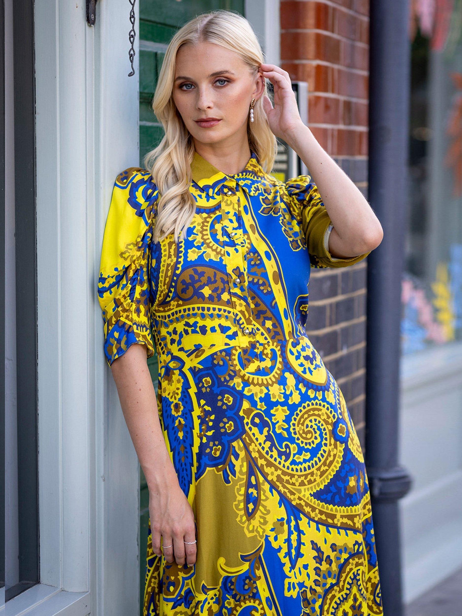 Closet London Paisley Midi Dress, Royal Blue