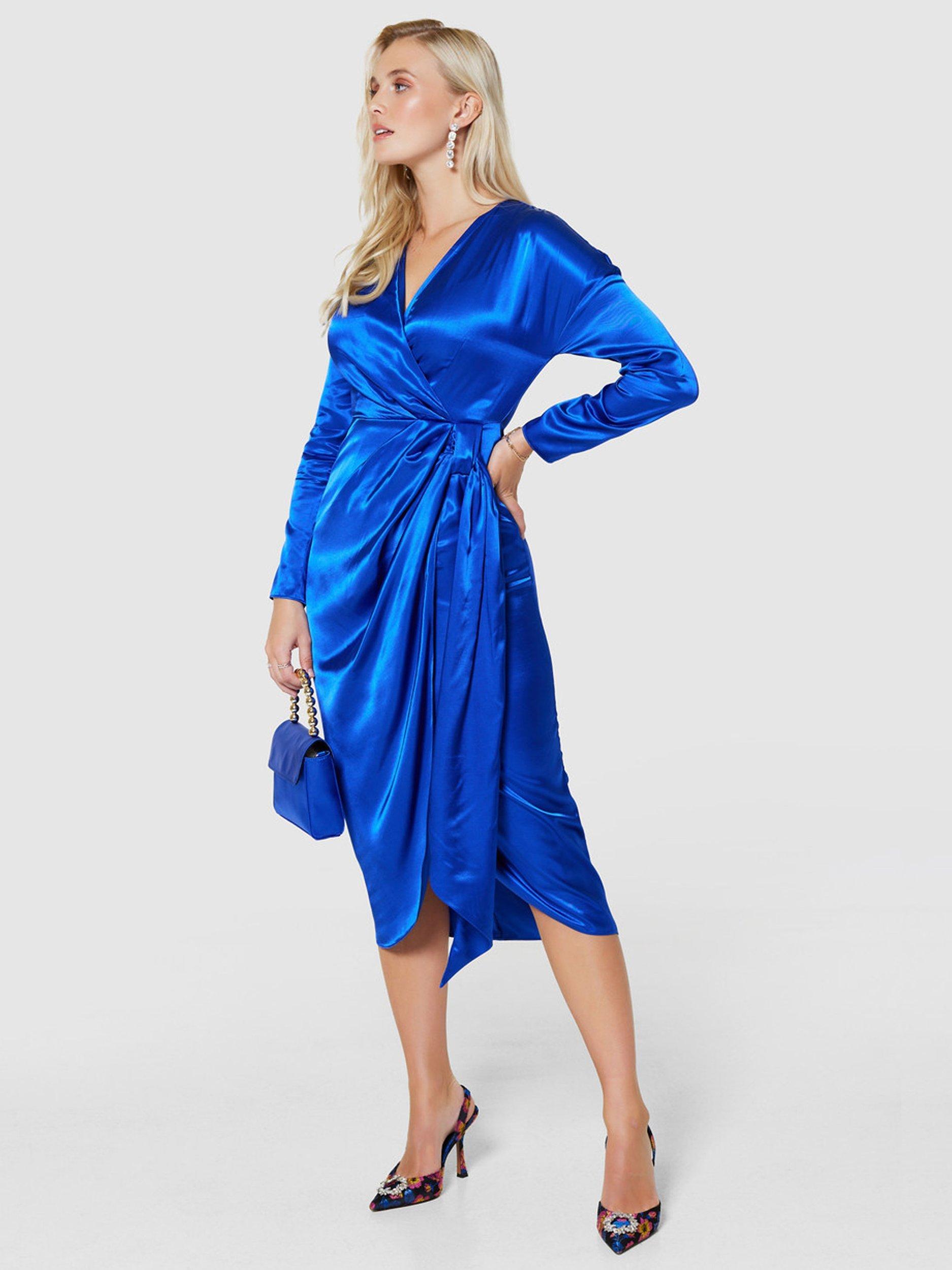 Product image 3 of 4, which shows Closet London Satin Wrap Dress, Royal Blue, 18