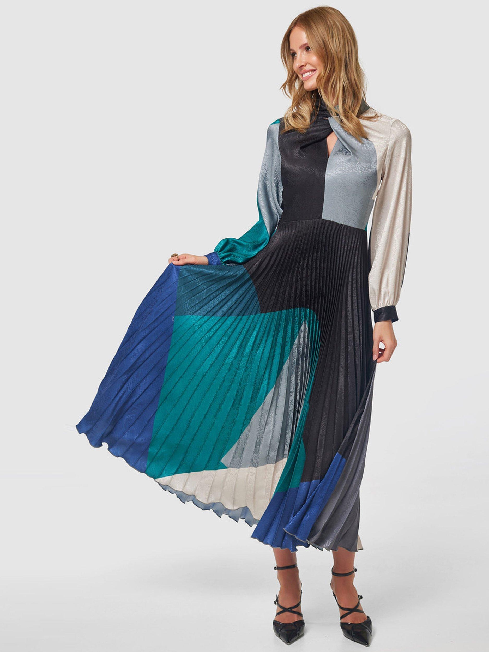 Product image 3 of 3, which shows Closet London Snake Jacquard Midi Dress, Teal, 8