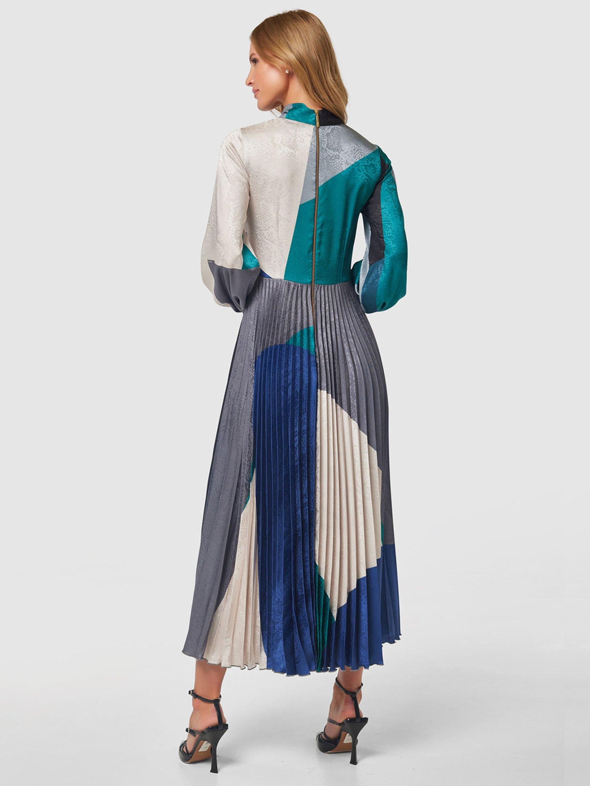 Product image 2 of 3, which shows Closet London Snake Jacquard Midi Dress, Teal, 8