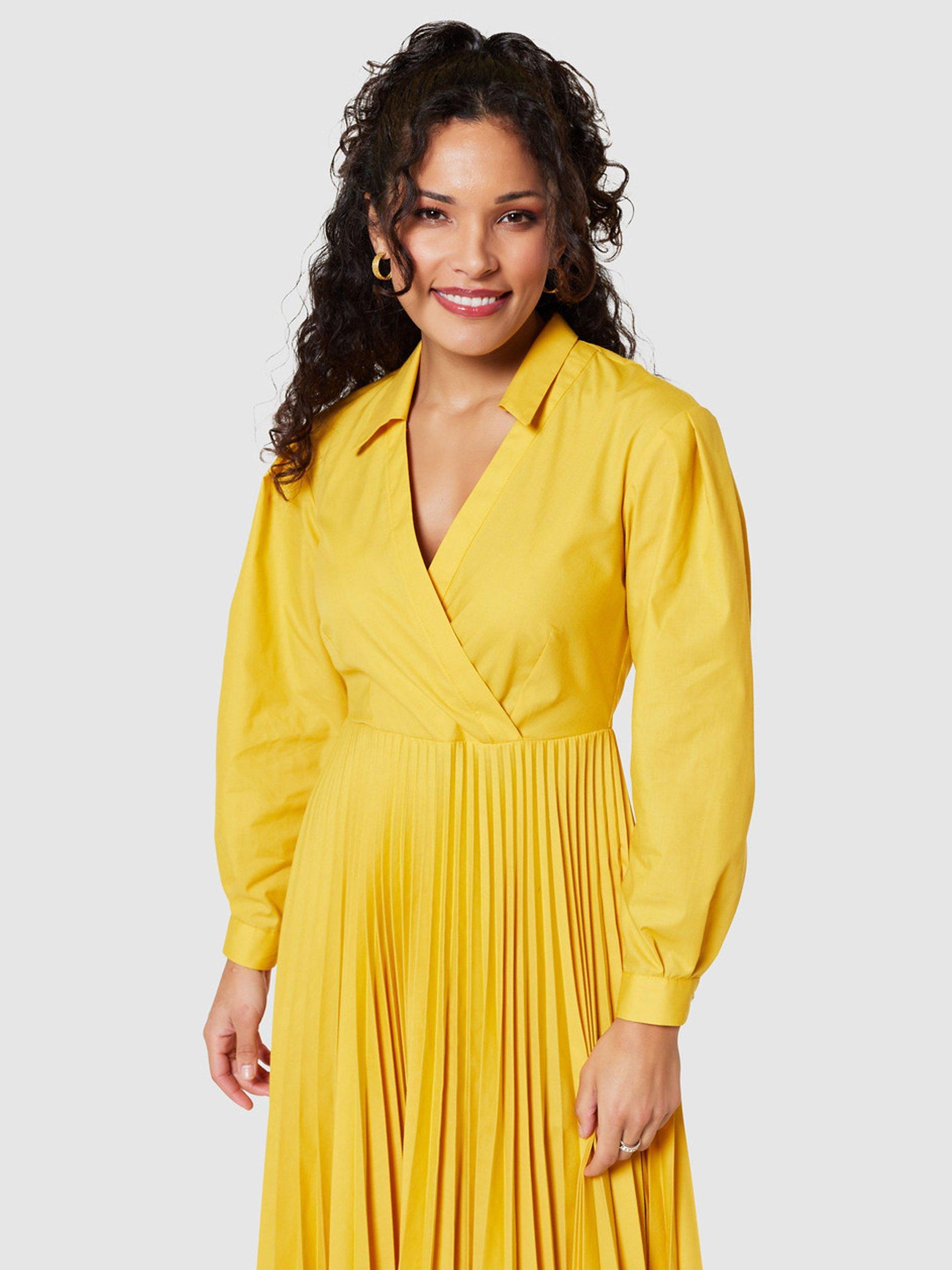 Product image 2 of 3, which shows Closet London Pleated Wrap Midi Dress, Yellow, 10