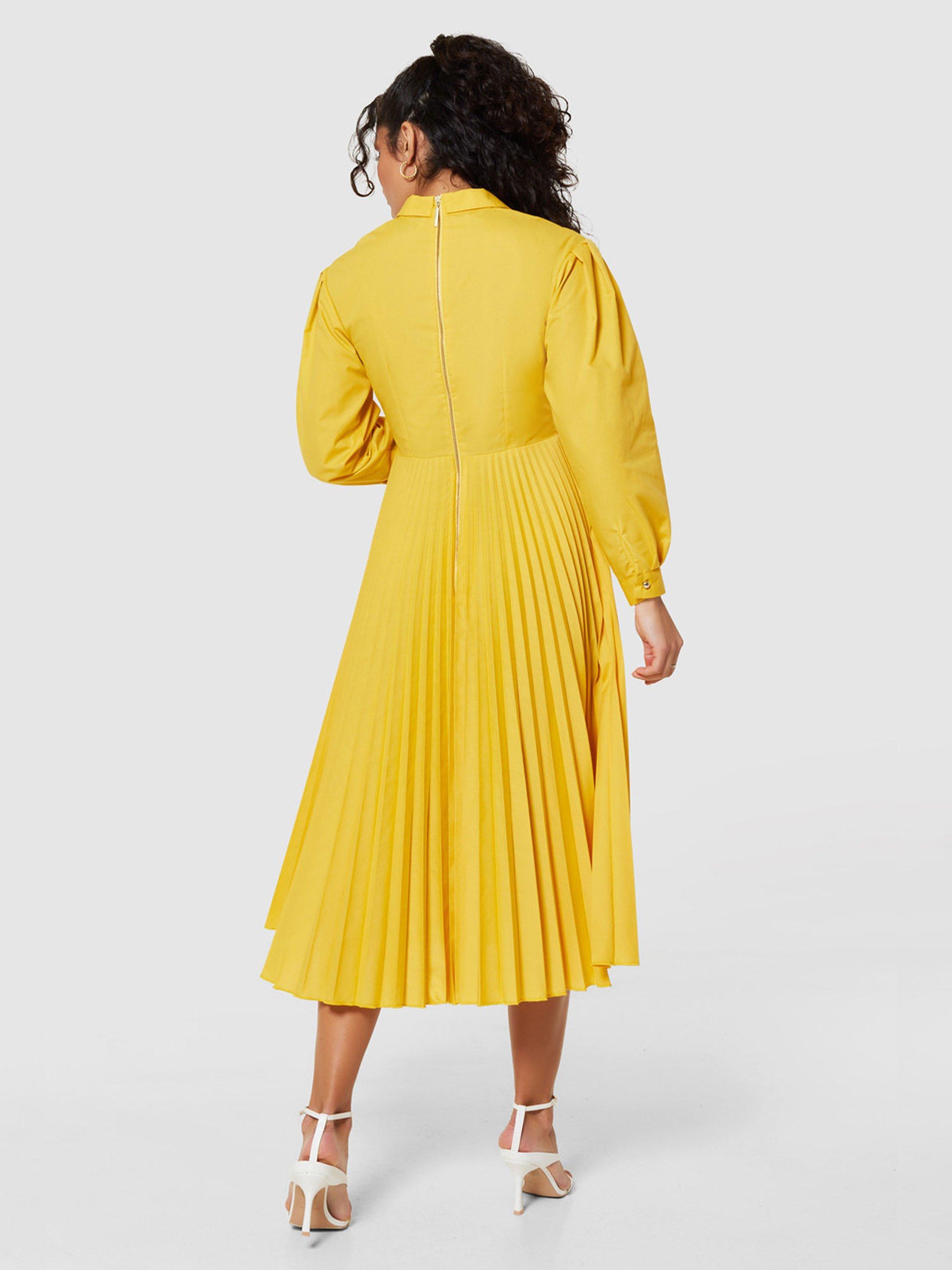 Product image 3 of 3, which shows Closet London Pleated Wrap Midi Dress, Yellow, 10