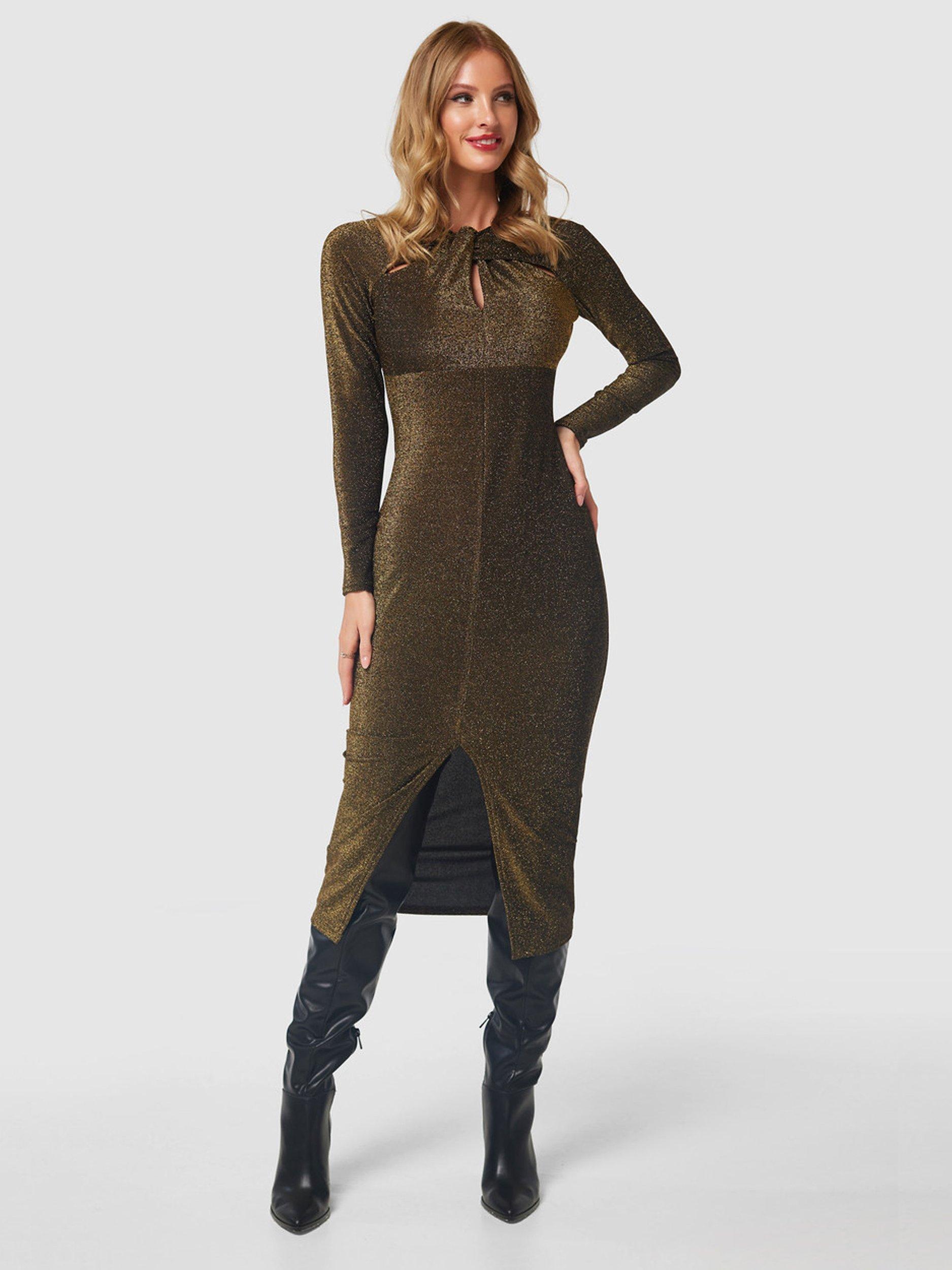 Closet London Shimmer Midi Pencil Dress, Gold