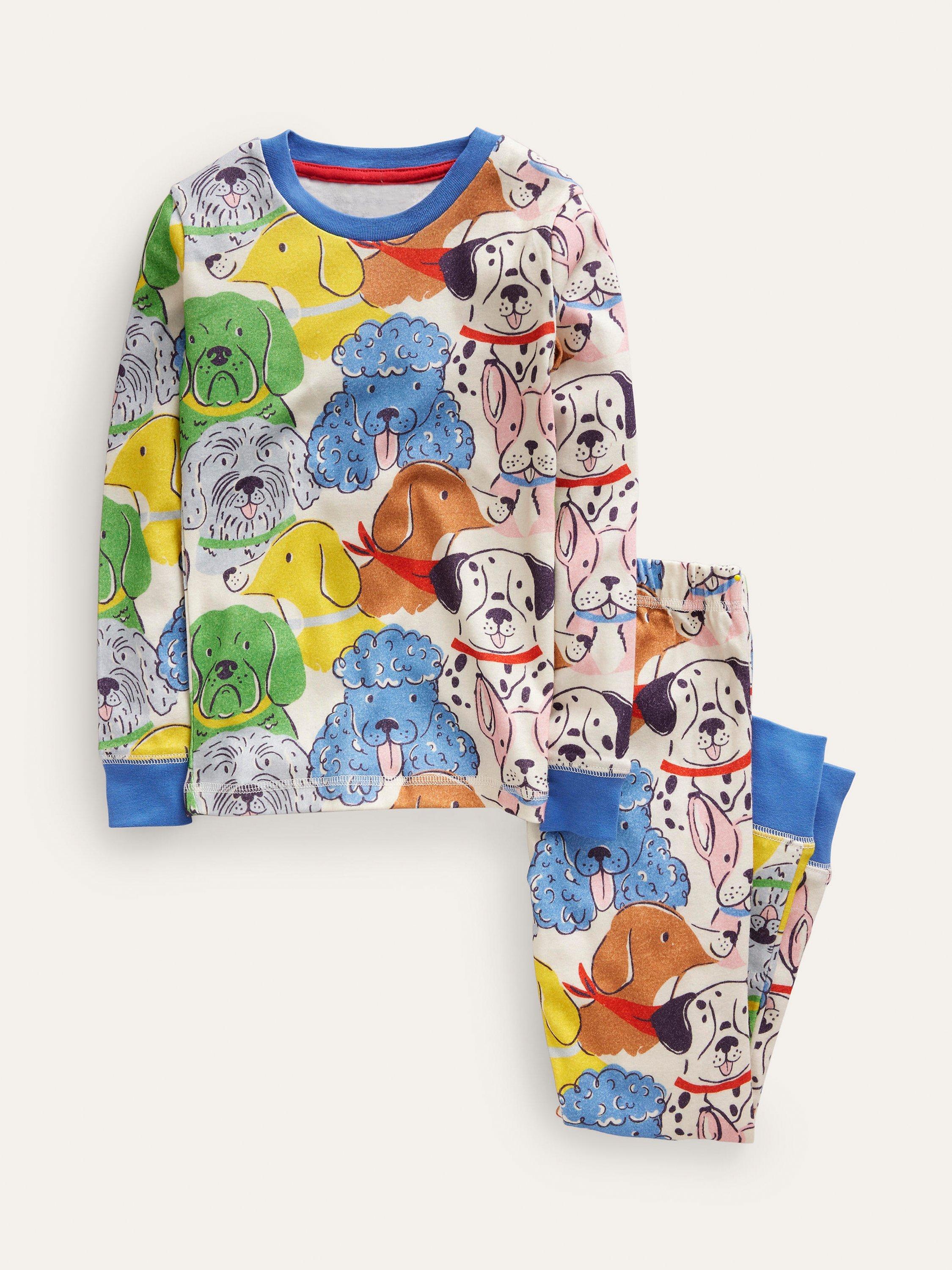 Mini Boden Kids' Snug Dog Print Long John Pyjamas, Multi
