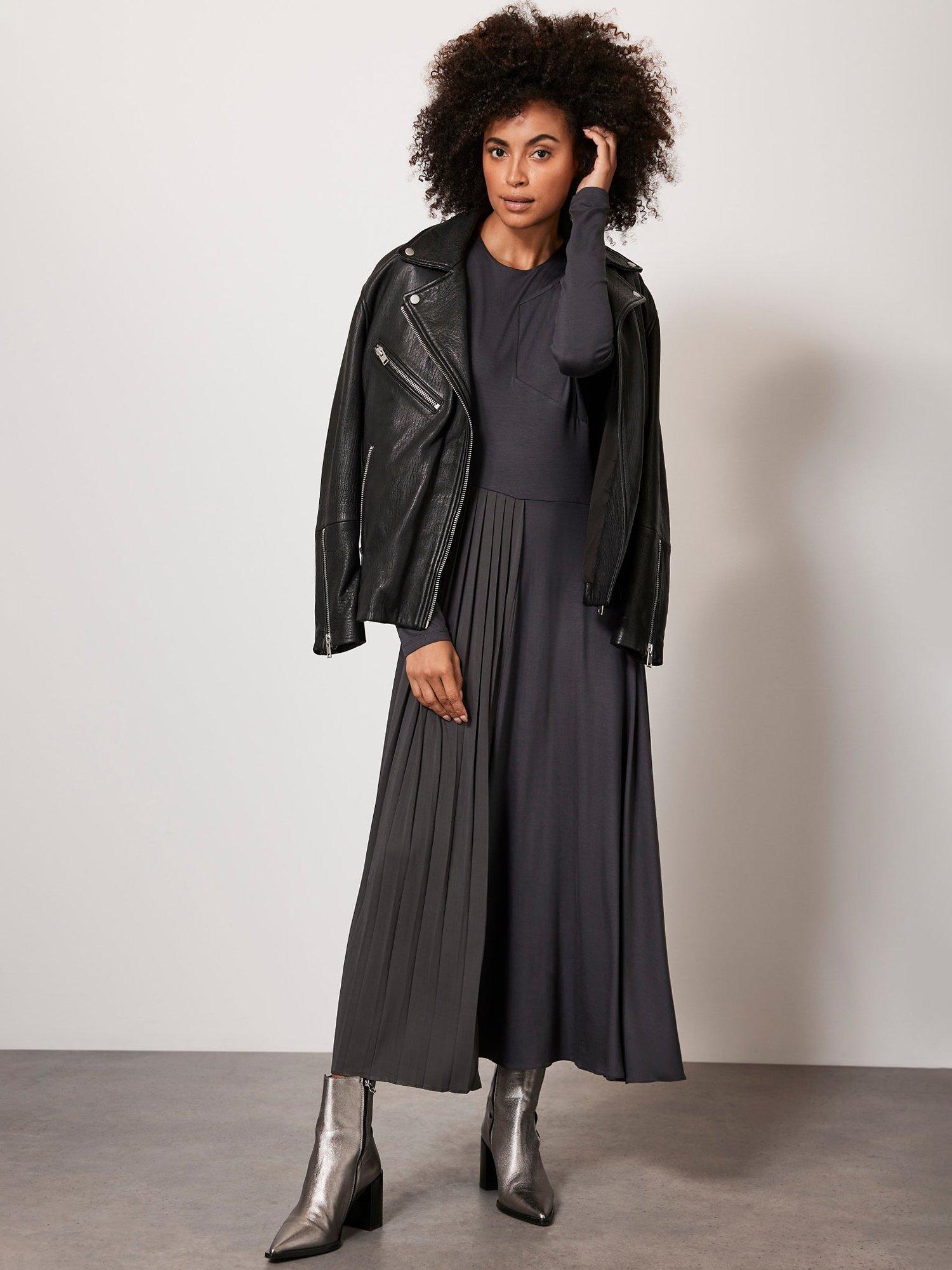Mint Velvet Jersey Pleat Maxi Dress, Dark Grey