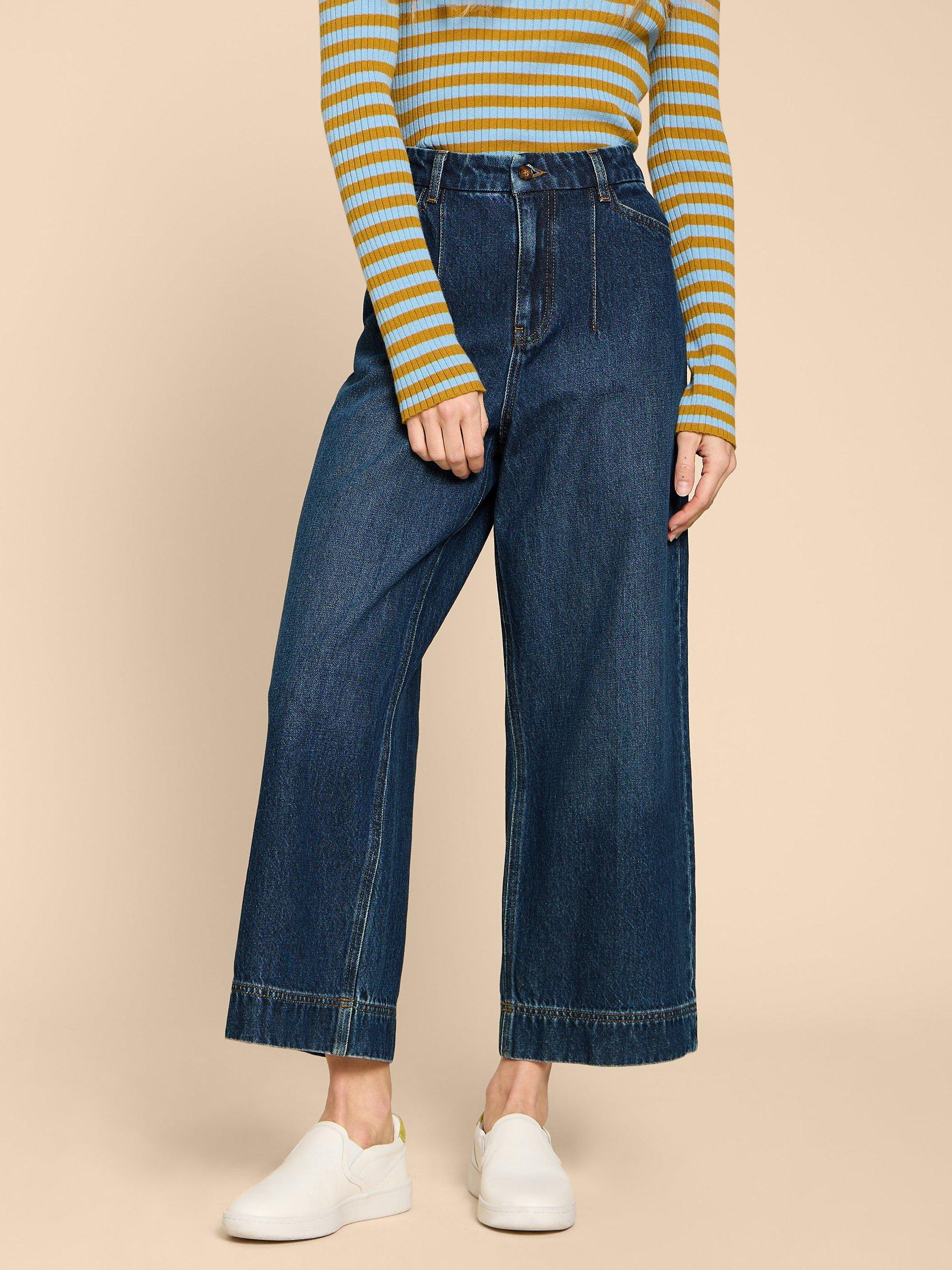 White Stuff Loren Wide Leg Cropped Jeans, Dark Denim