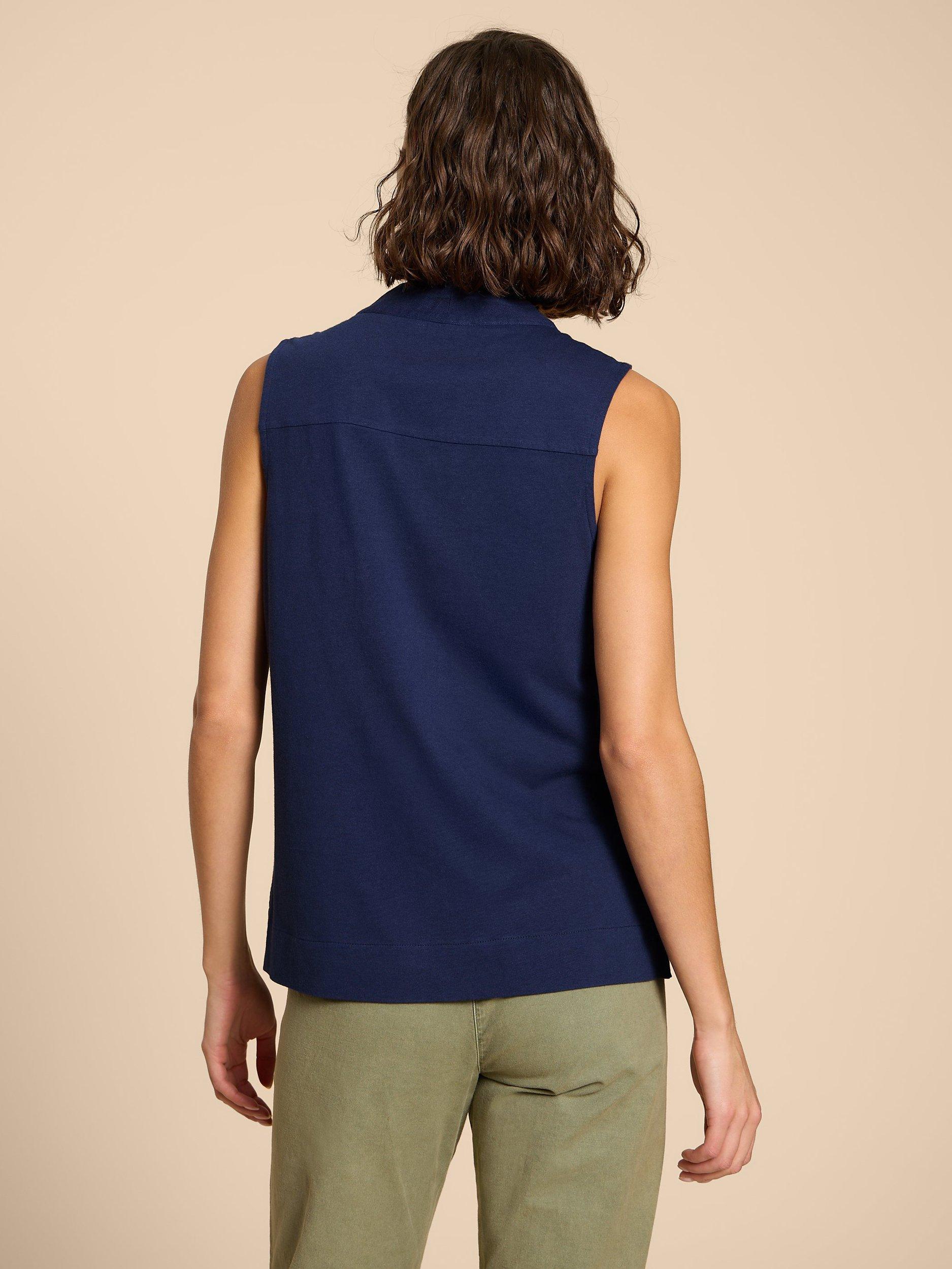 Product image 2 of 7, which shows White Stuff Celia Linen Blend V-Neck Shirt, Fr Navy, 6