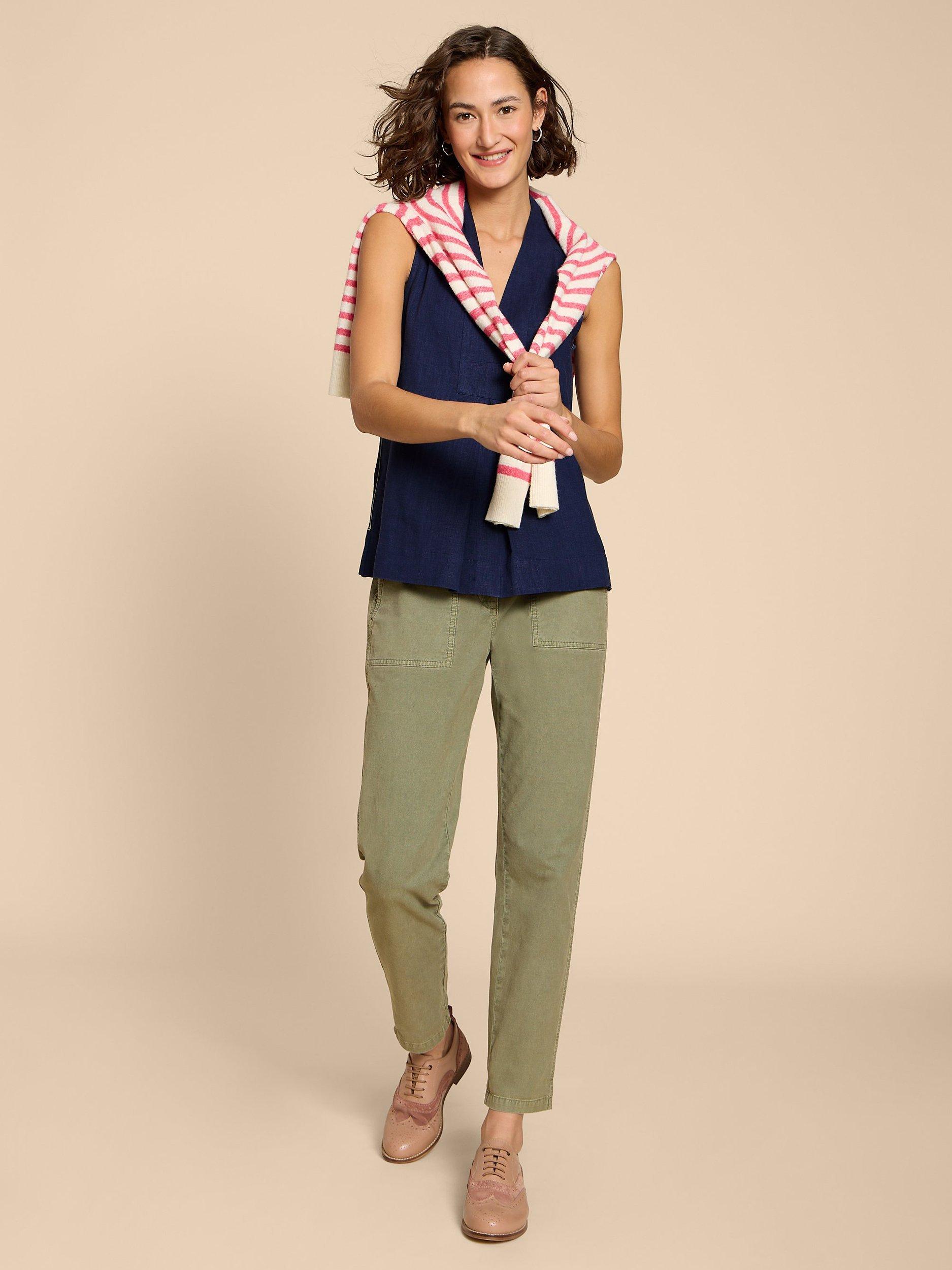 Product image 4 of 7, which shows White Stuff Celia Linen Blend V-Neck Shirt, Fr Navy, 6