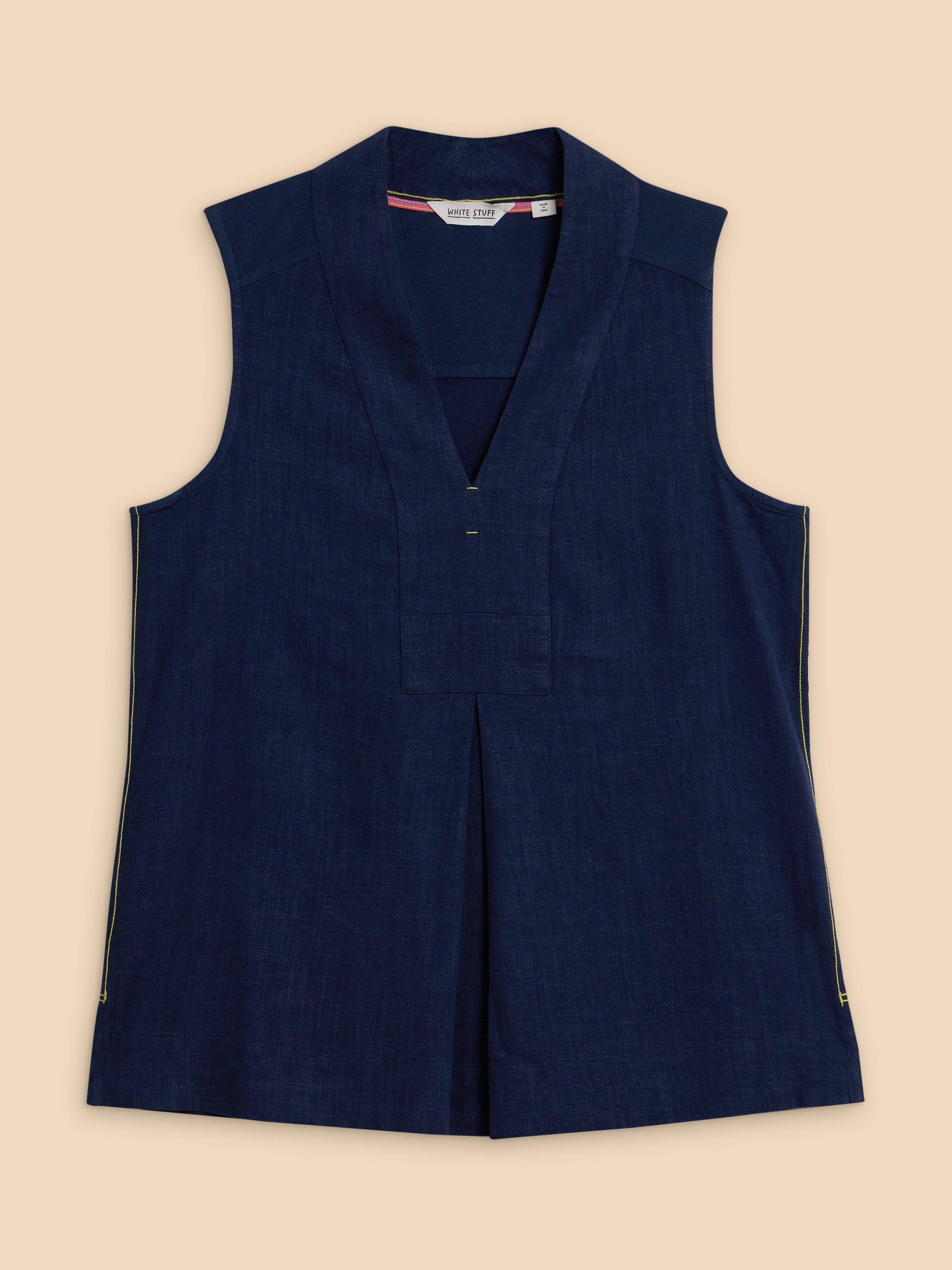 Product image 5 of 7, which shows White Stuff Celia Linen Blend V-Neck Shirt, Fr Navy, 6