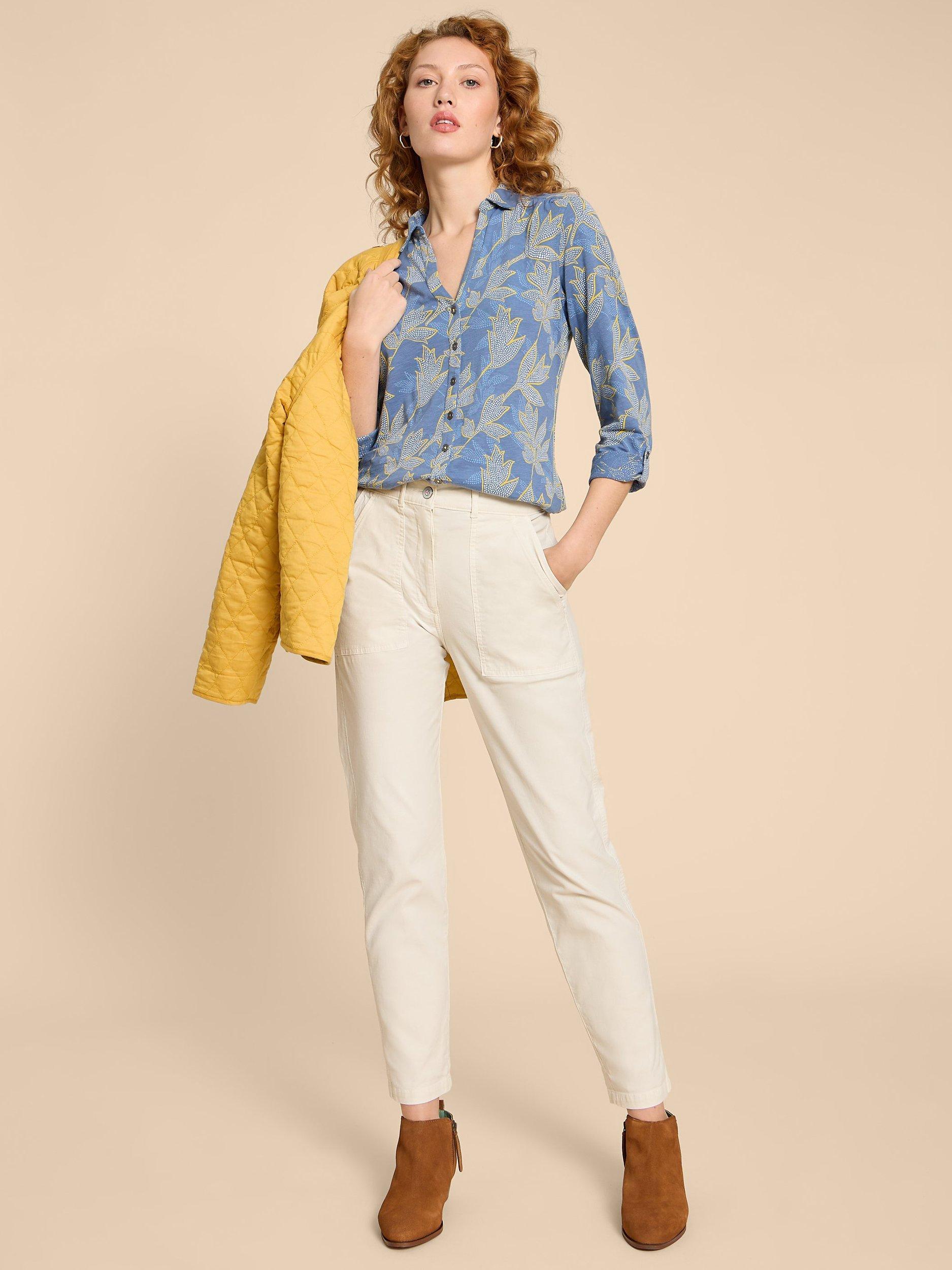 Product image 4 of 7, which shows White Stuff Annie Leaf Print Shirt, Blue, 6
