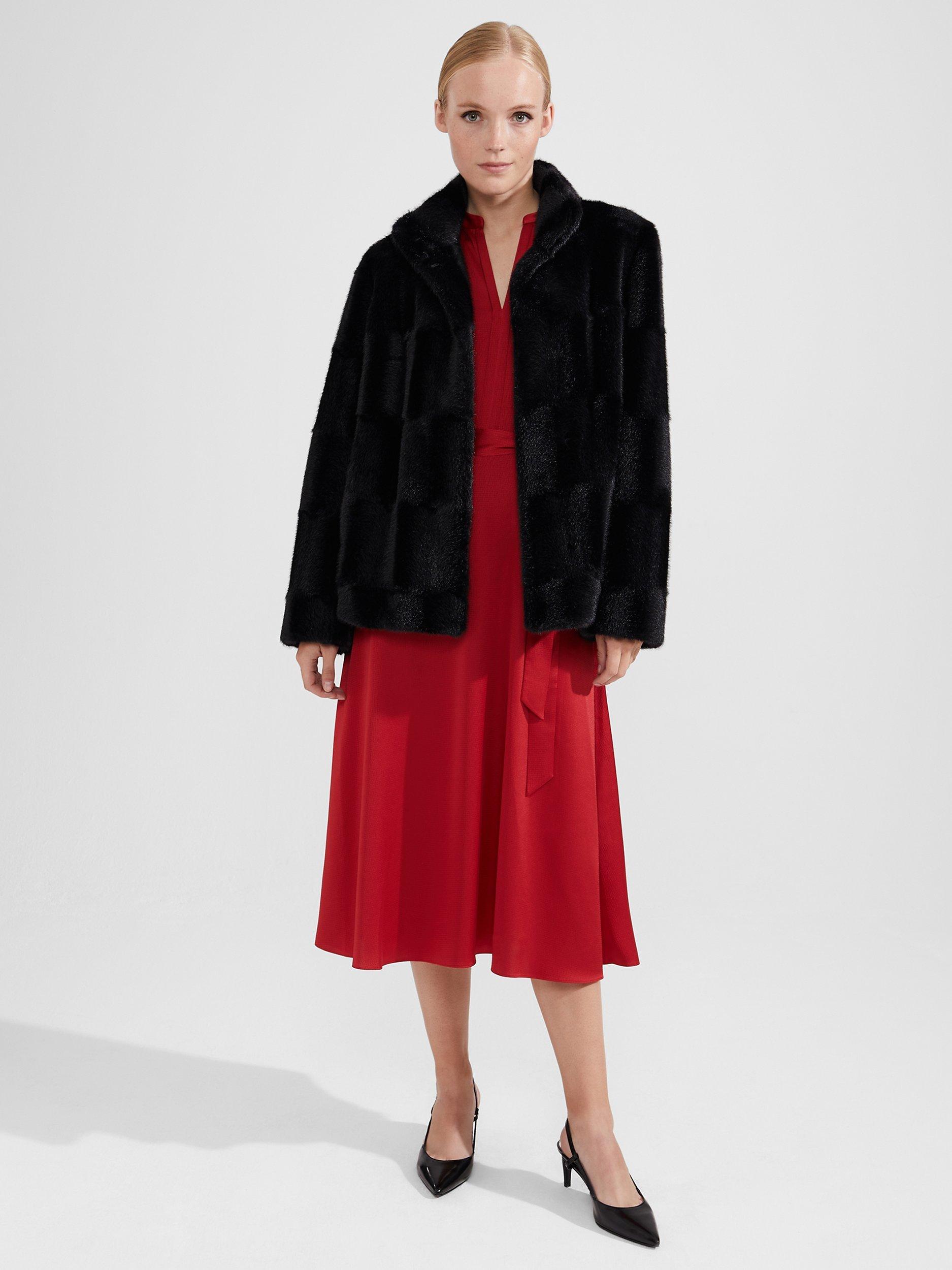 Product image 4 of 5, which shows Hobbs Arlette Satin Midi Dress, Currant Red, 14