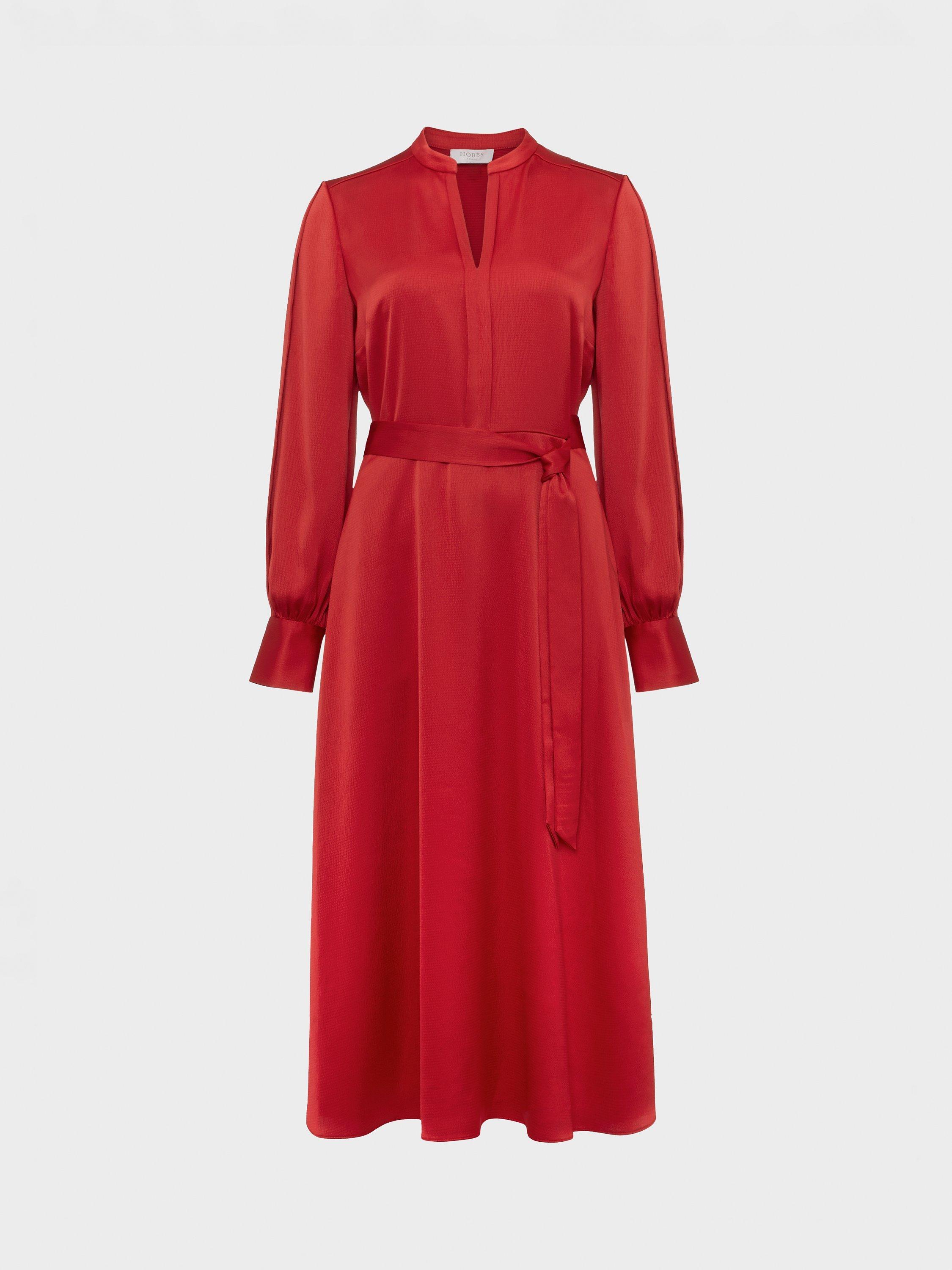 Product image 5 of 5, which shows Hobbs Arlette Satin Midi Dress, Currant Red, 14