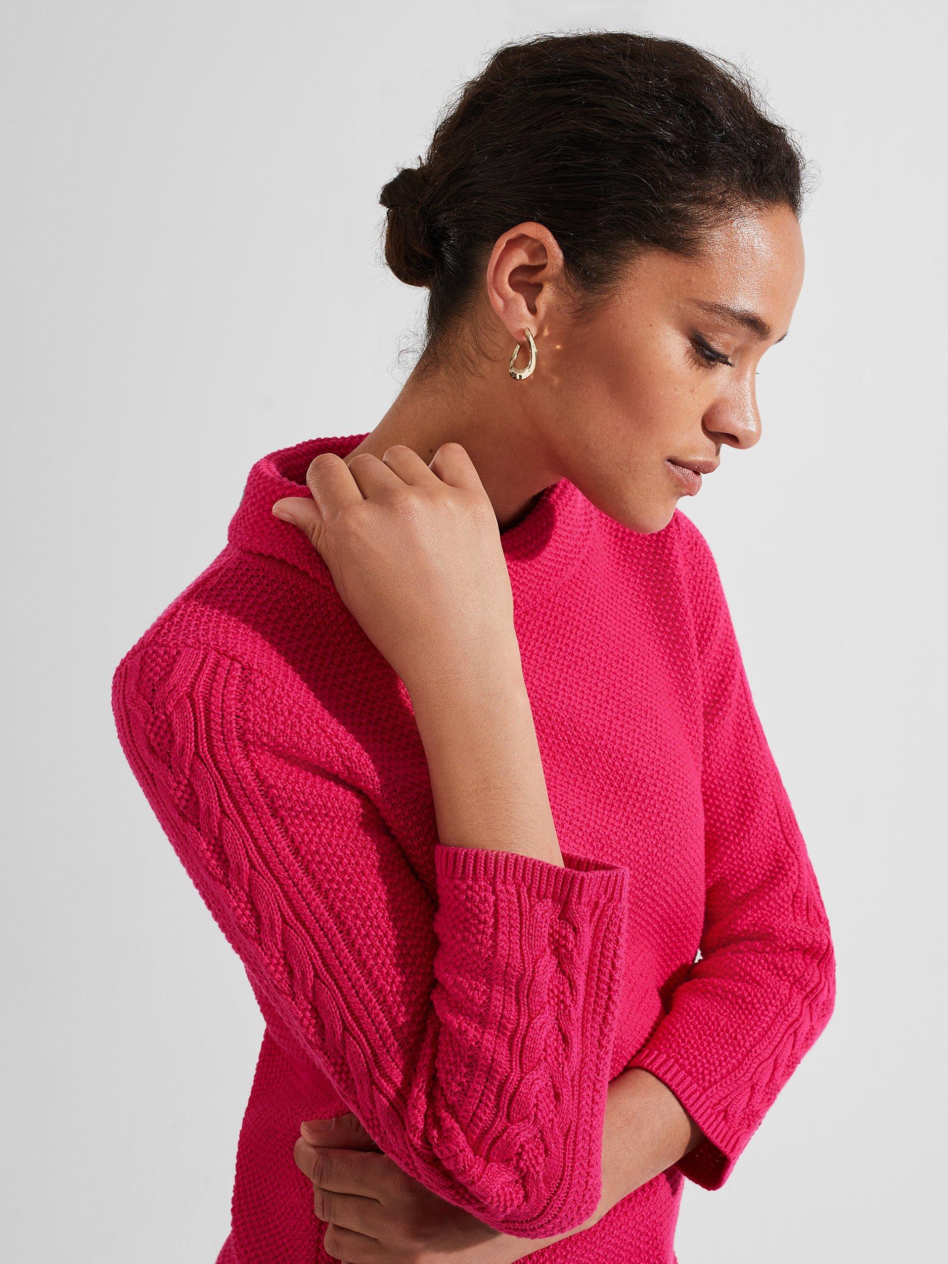 Product image 3 of 5, which shows Hobbs Camilla Cable Knit Detail Jumper, Sapphire Pink, XS