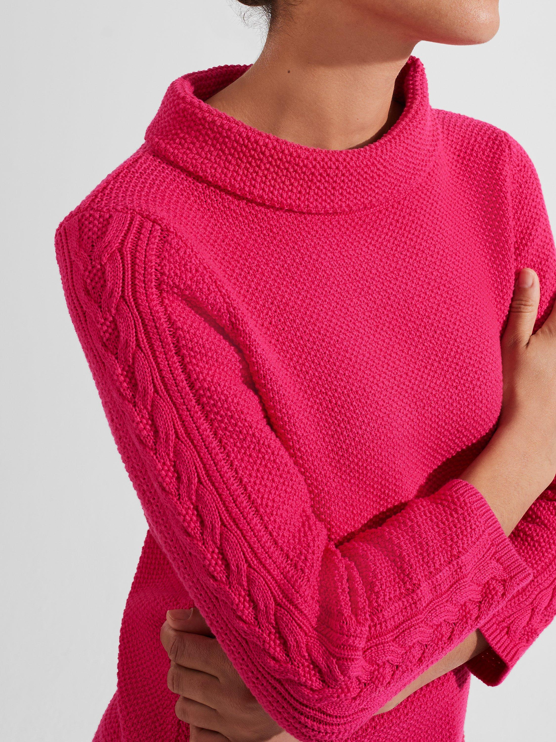 Product image 4 of 5, which shows Hobbs Camilla Cable Knit Detail Jumper, Sapphire Pink, XS