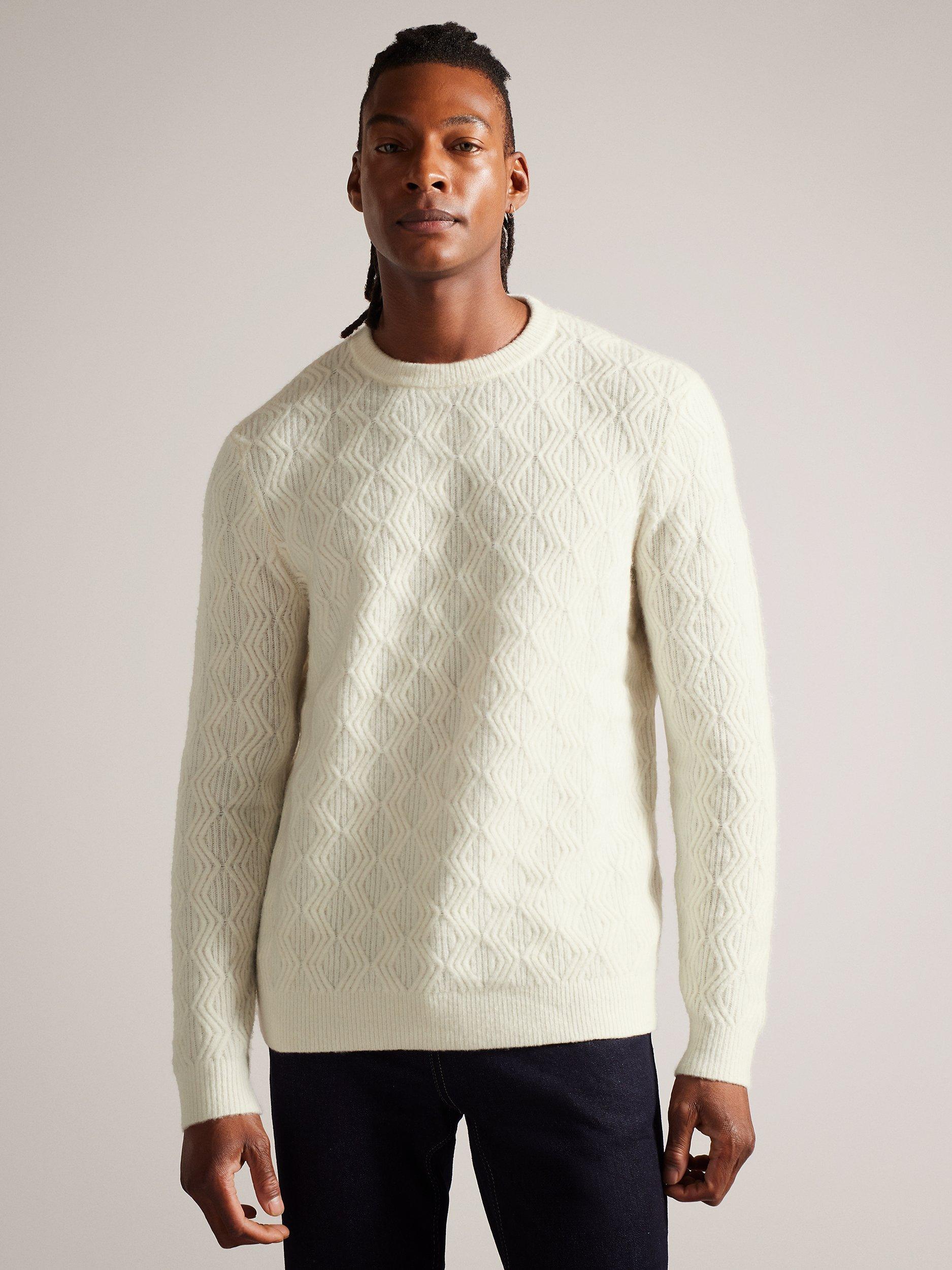 Ted Baker Atchet Long Sleeve Textured Cable Crew Neck Jumper, White