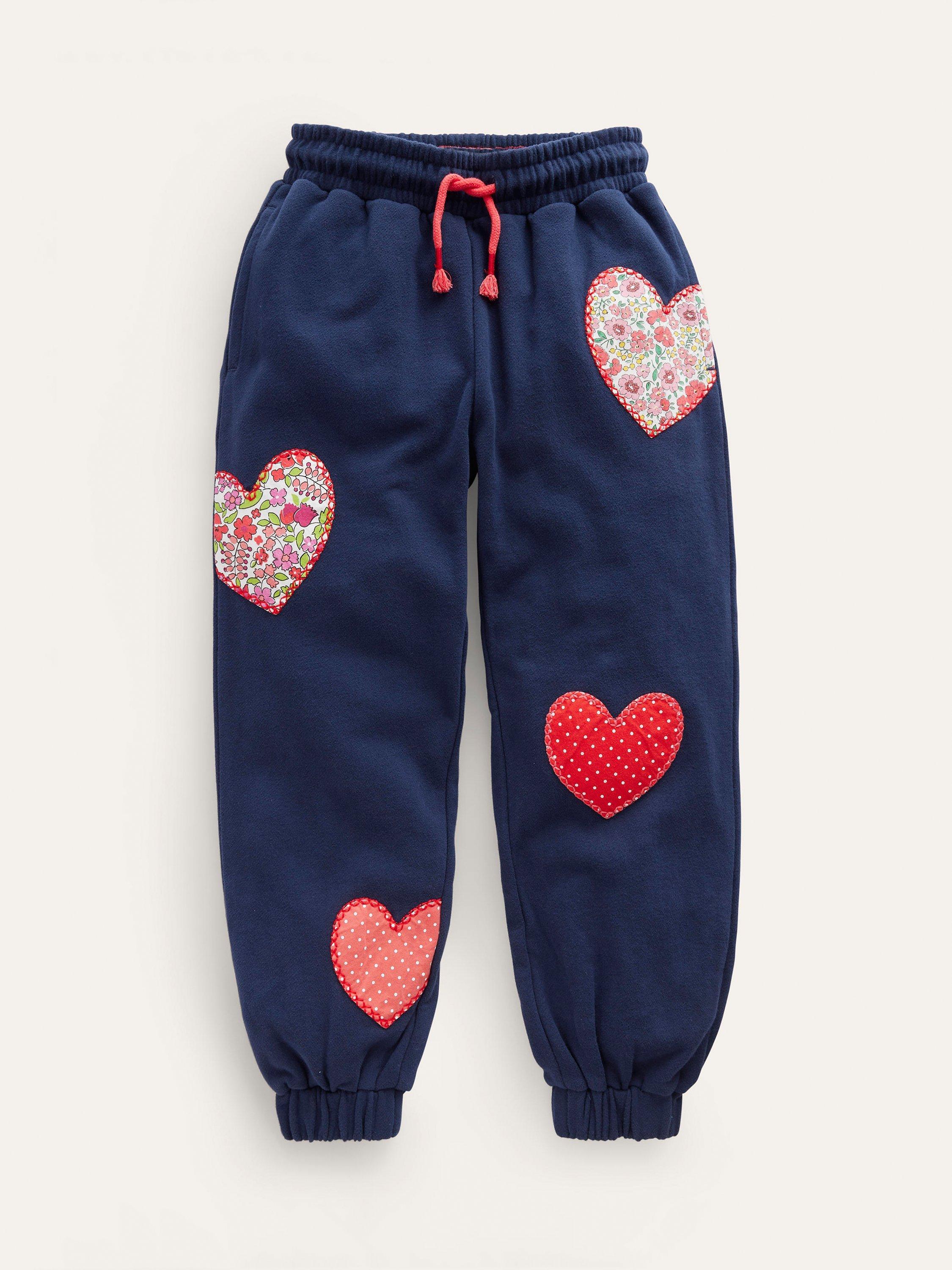 Mini Boden Kids' Heart Applique Joggers, French Navy