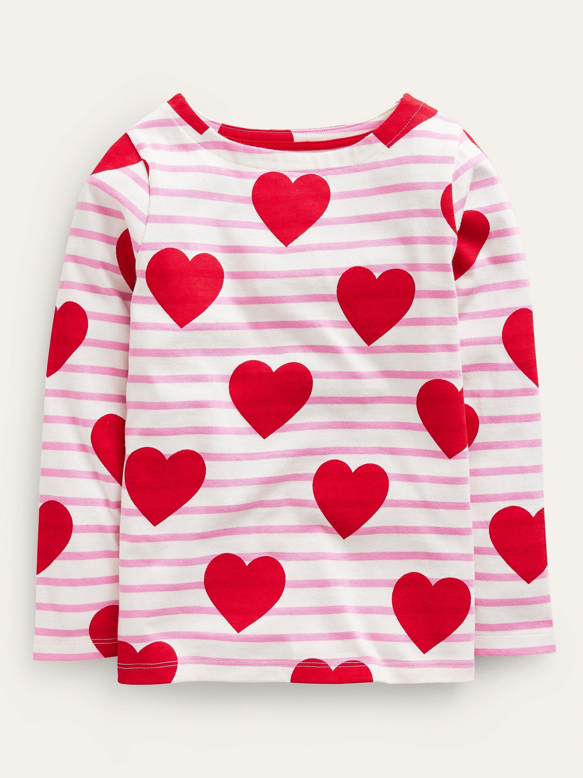 Mini Boden Kids' Everyday Heart & Stripe Breton Top, Poppy Red
