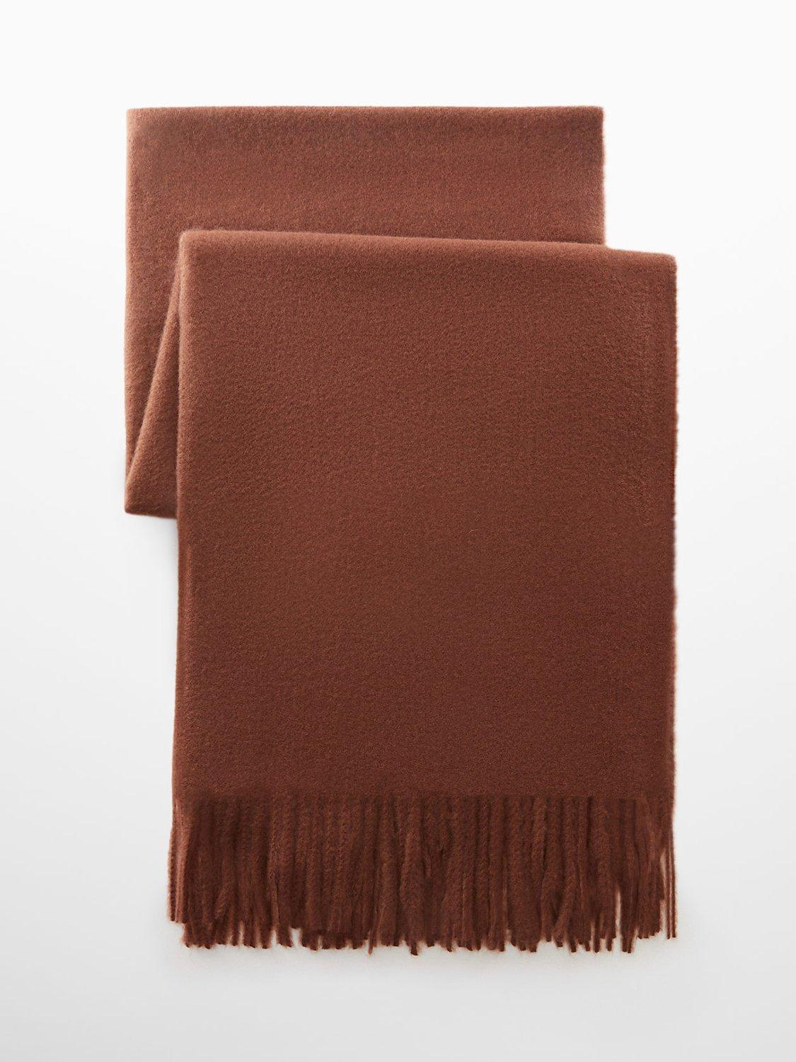 Mango Sweet Fringed Edge Scarf, Brown, One Size