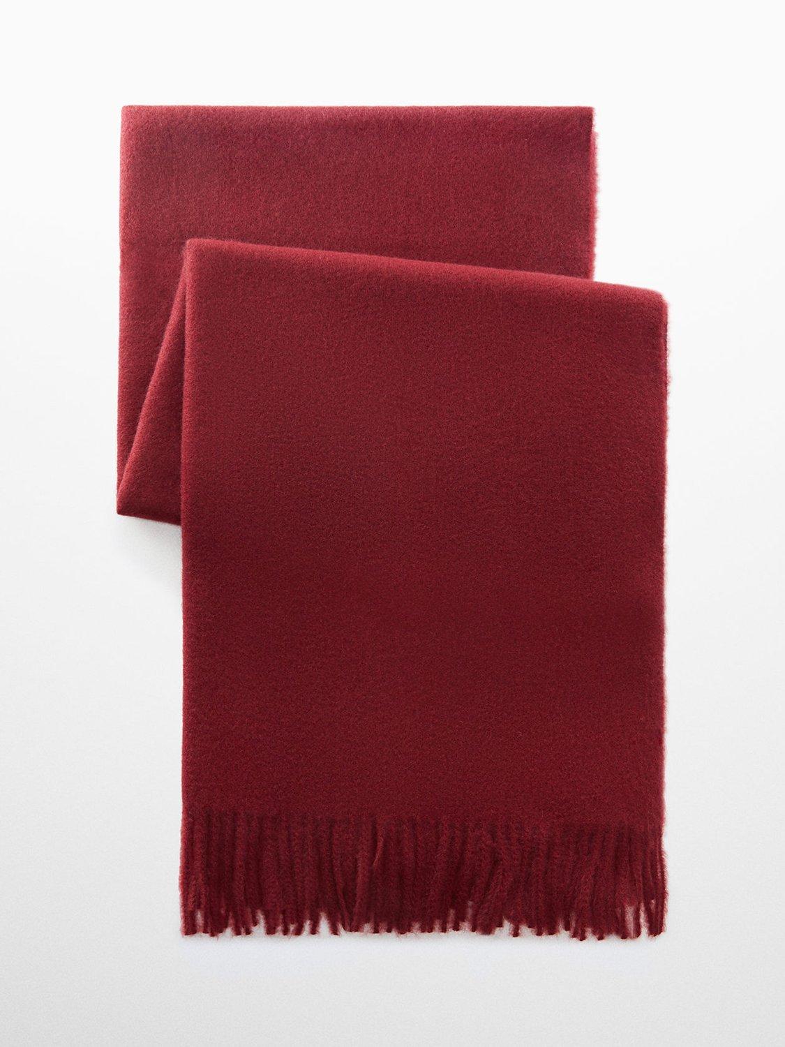 Mango Sweet Fringed Edge Scarf, Dark Red, One Size