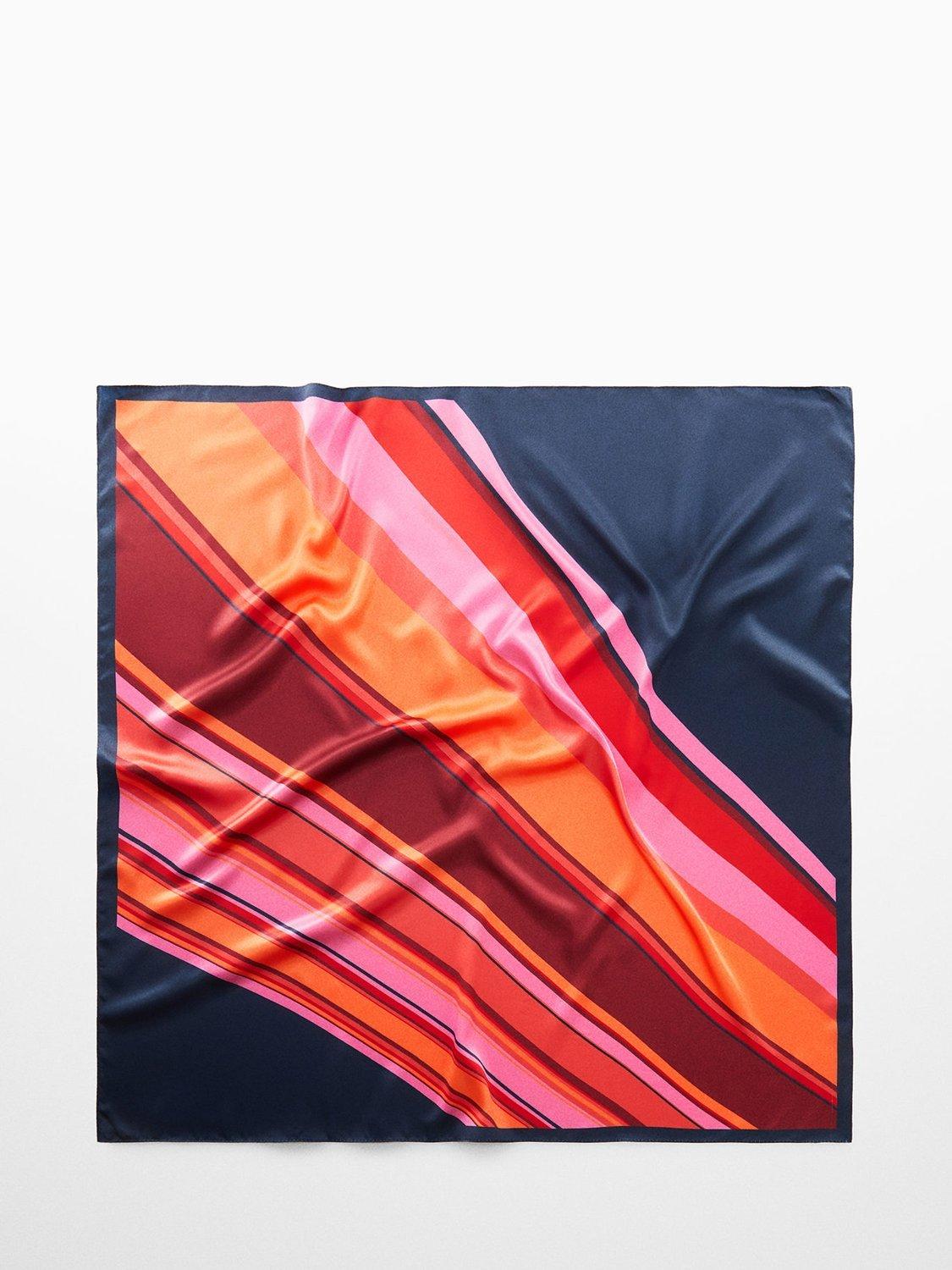Mango Estela Multi Coloured Striped Square Scarf, Orange/Multi